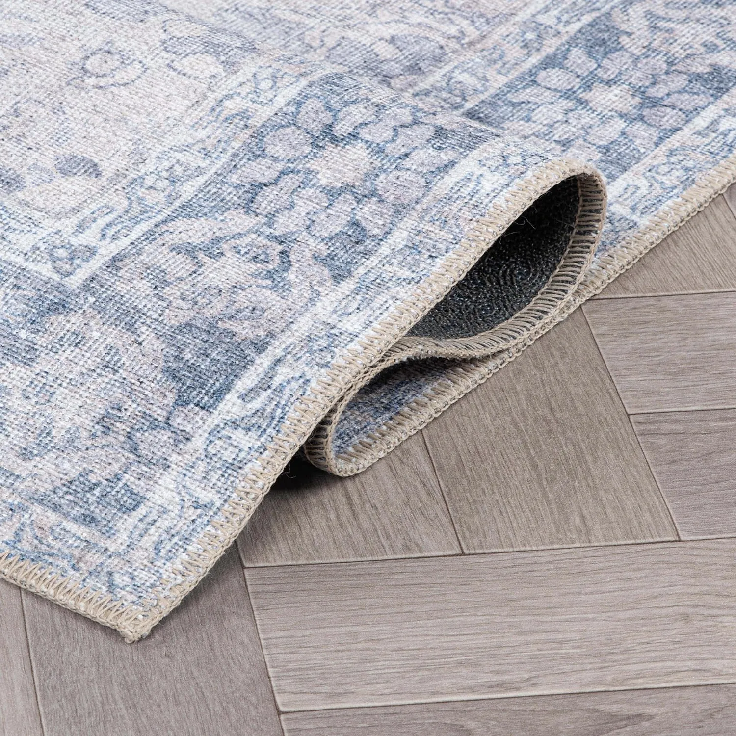 World Rug Gallery Transitional Bordered Vintage Machine Washable Non Slip Area Rug
