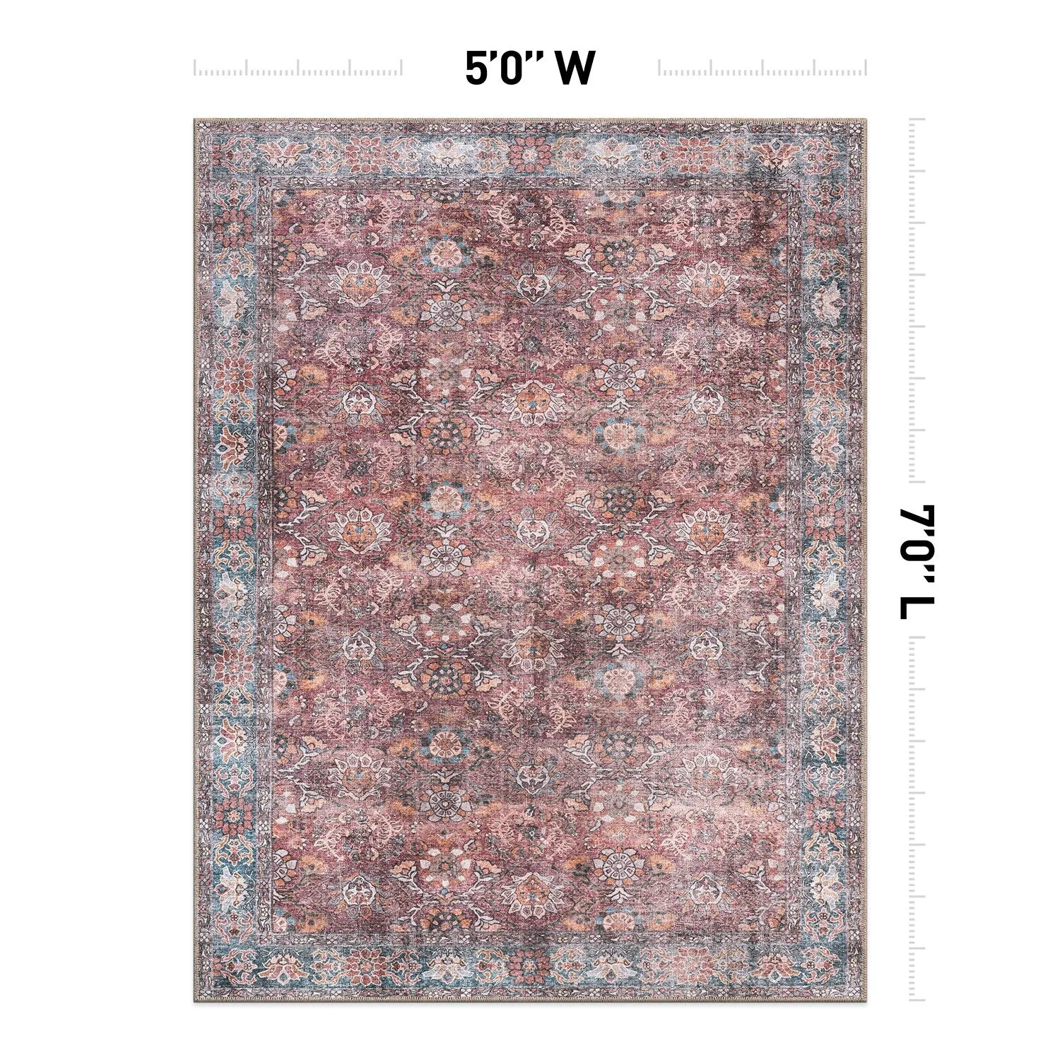 World Rug Gallery Transitional Bordered Vintage Machine Washable Non Slip Area Rug