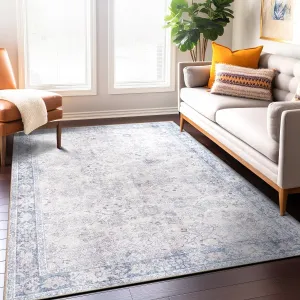 World Rug Gallery Transitional Bordered Vintage Machine Washable Non Slip Area Rug