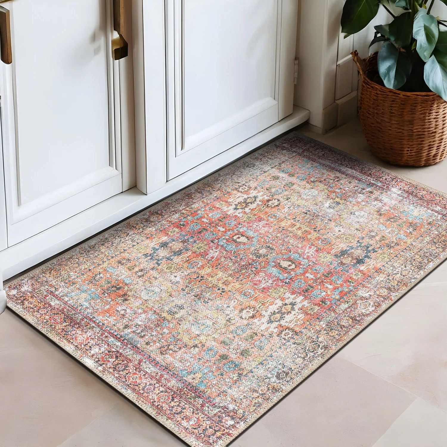 World Rug Gallery Transitional Distressed Machine Washable Non Slip Area Rug