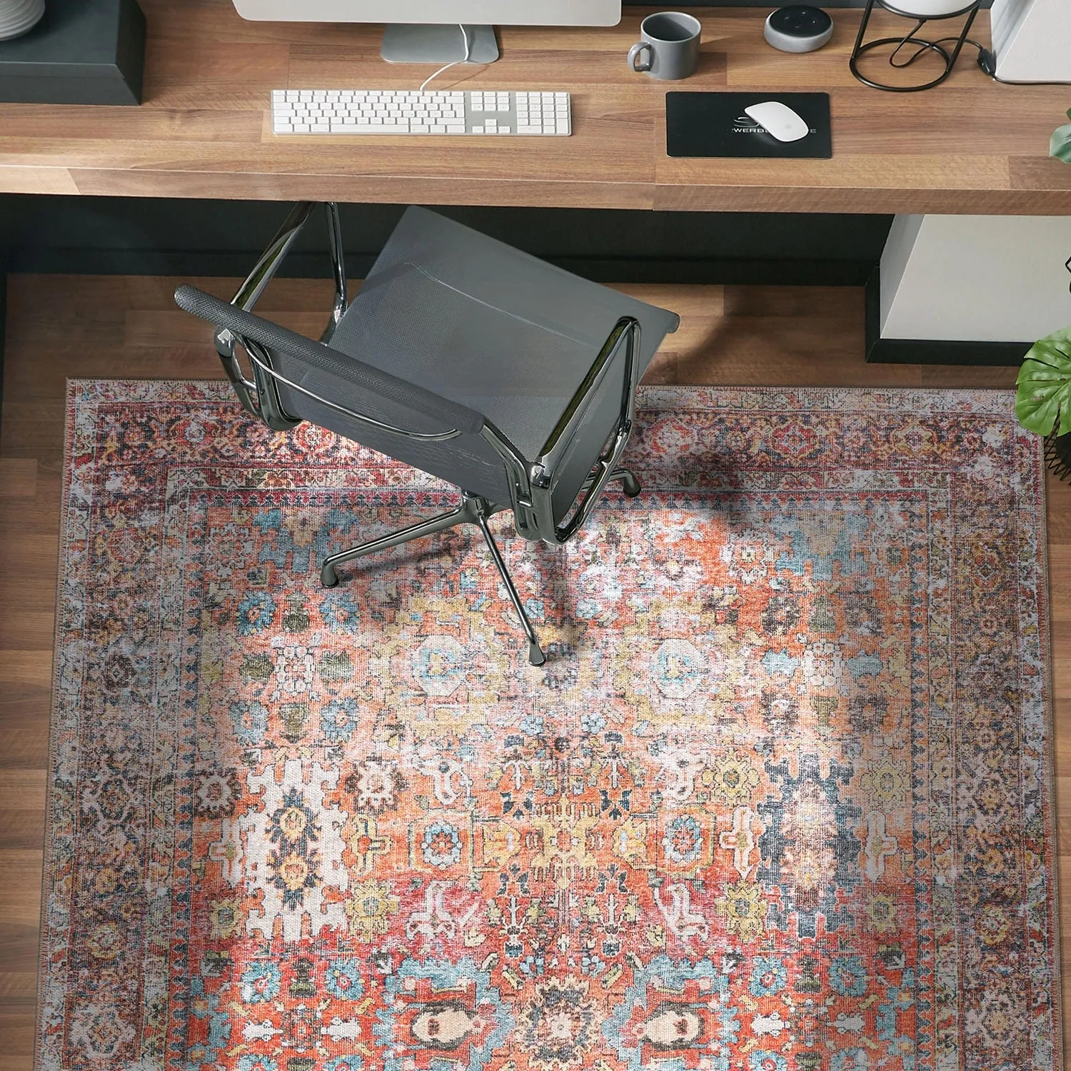 World Rug Gallery Transitional Distressed Machine Washable Non Slip Area Rug