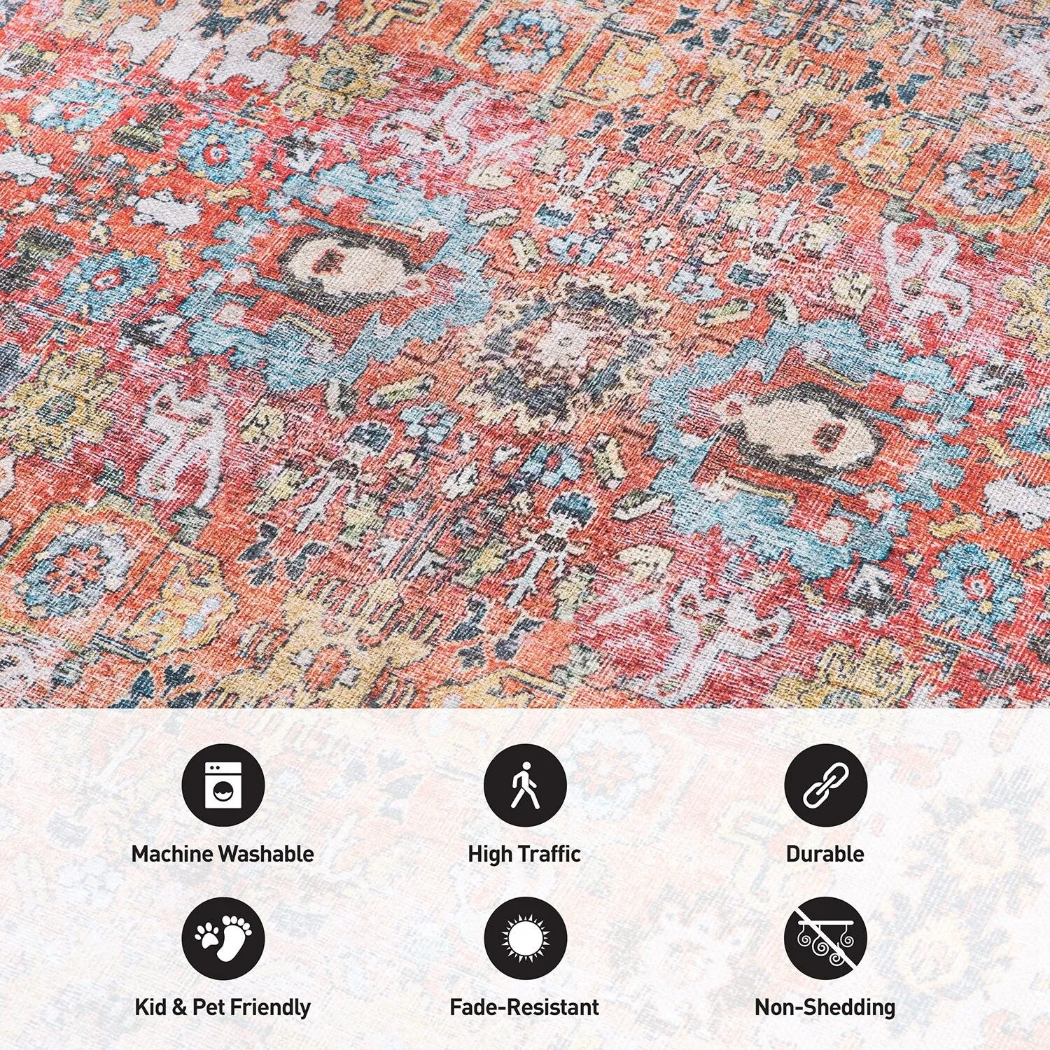 World Rug Gallery Transitional Distressed Machine Washable Non Slip Area Rug