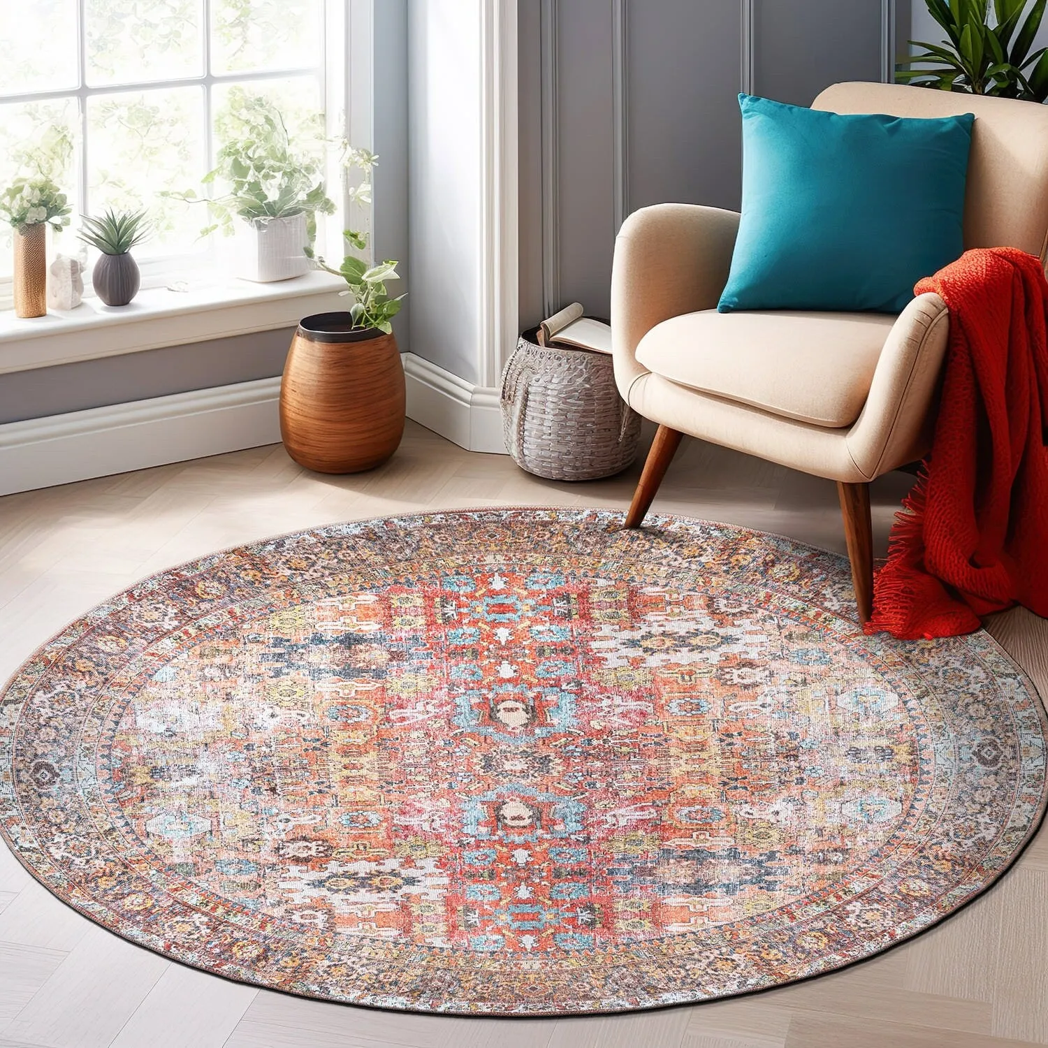 World Rug Gallery Transitional Distressed Machine Washable Non Slip Area Rug