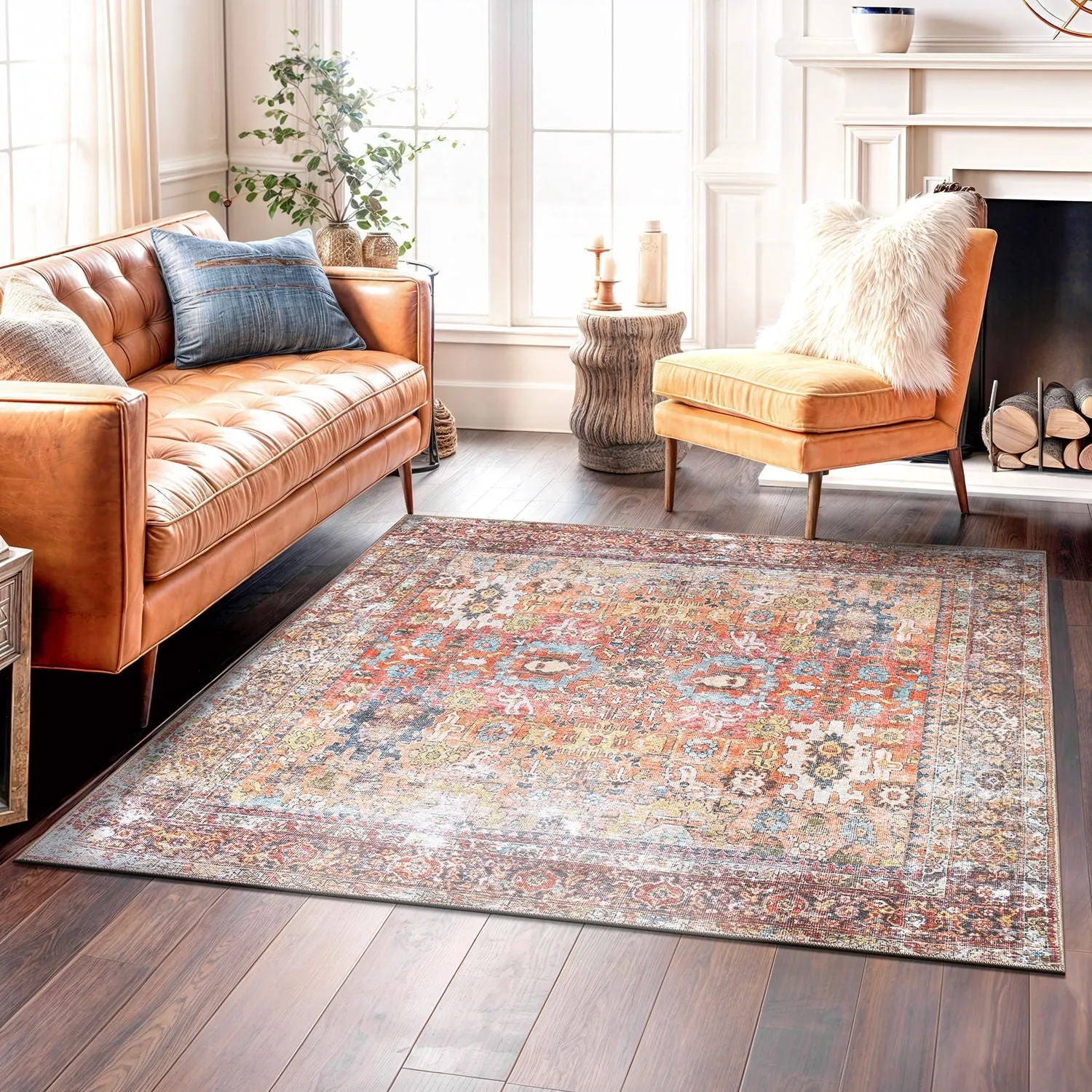 World Rug Gallery Transitional Distressed Machine Washable Non Slip Area Rug