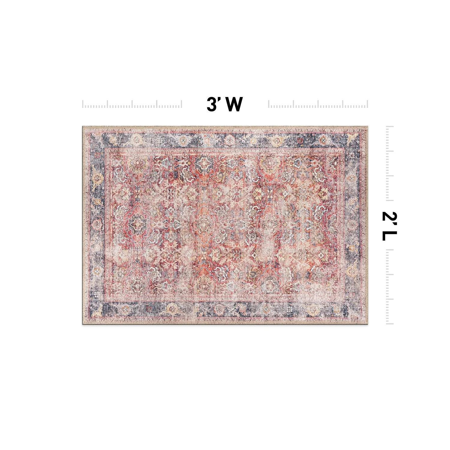 World Rug Gallery Vintage Bordered Machine Washable Non Slip Area Rug