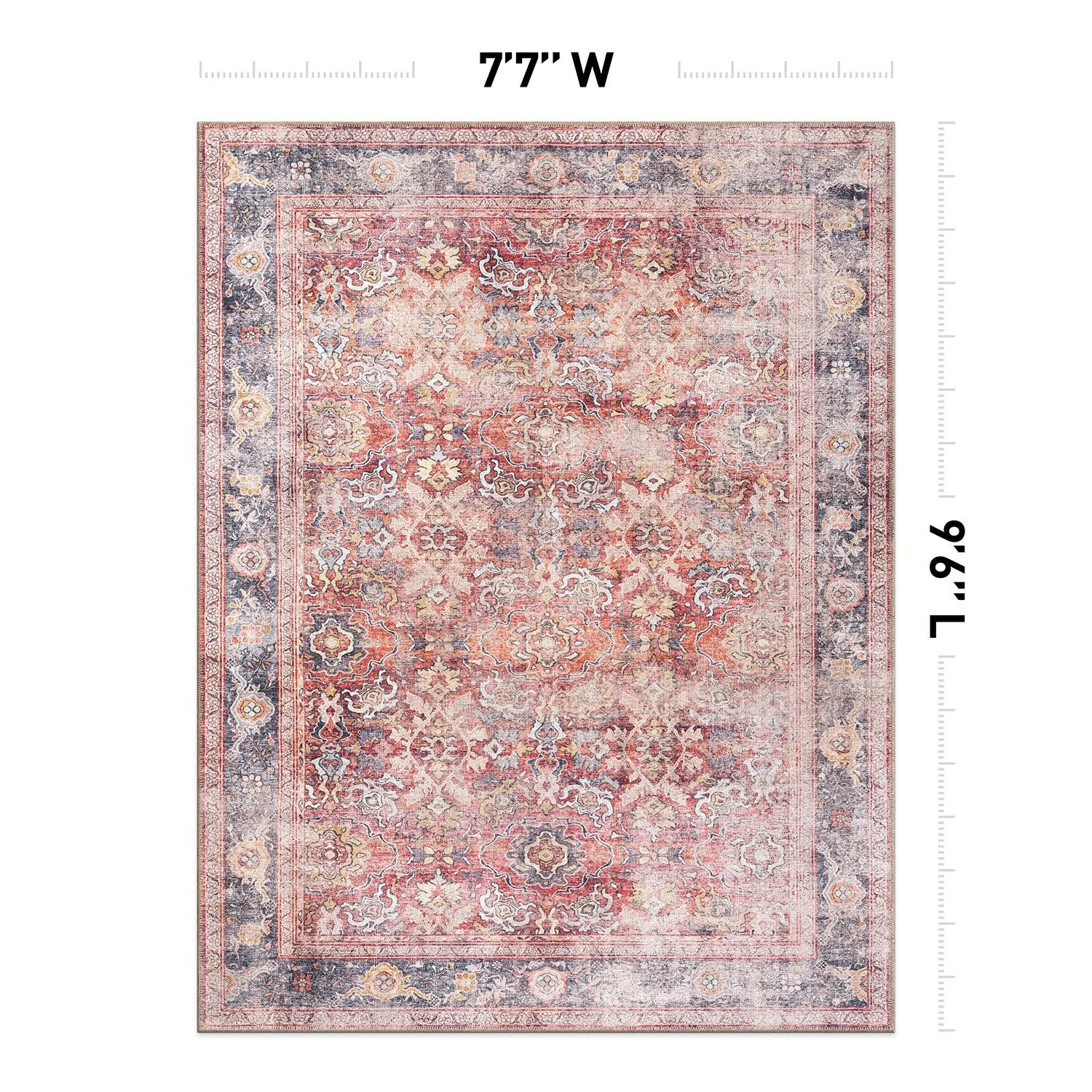 World Rug Gallery Vintage Bordered Machine Washable Non Slip Area Rug
