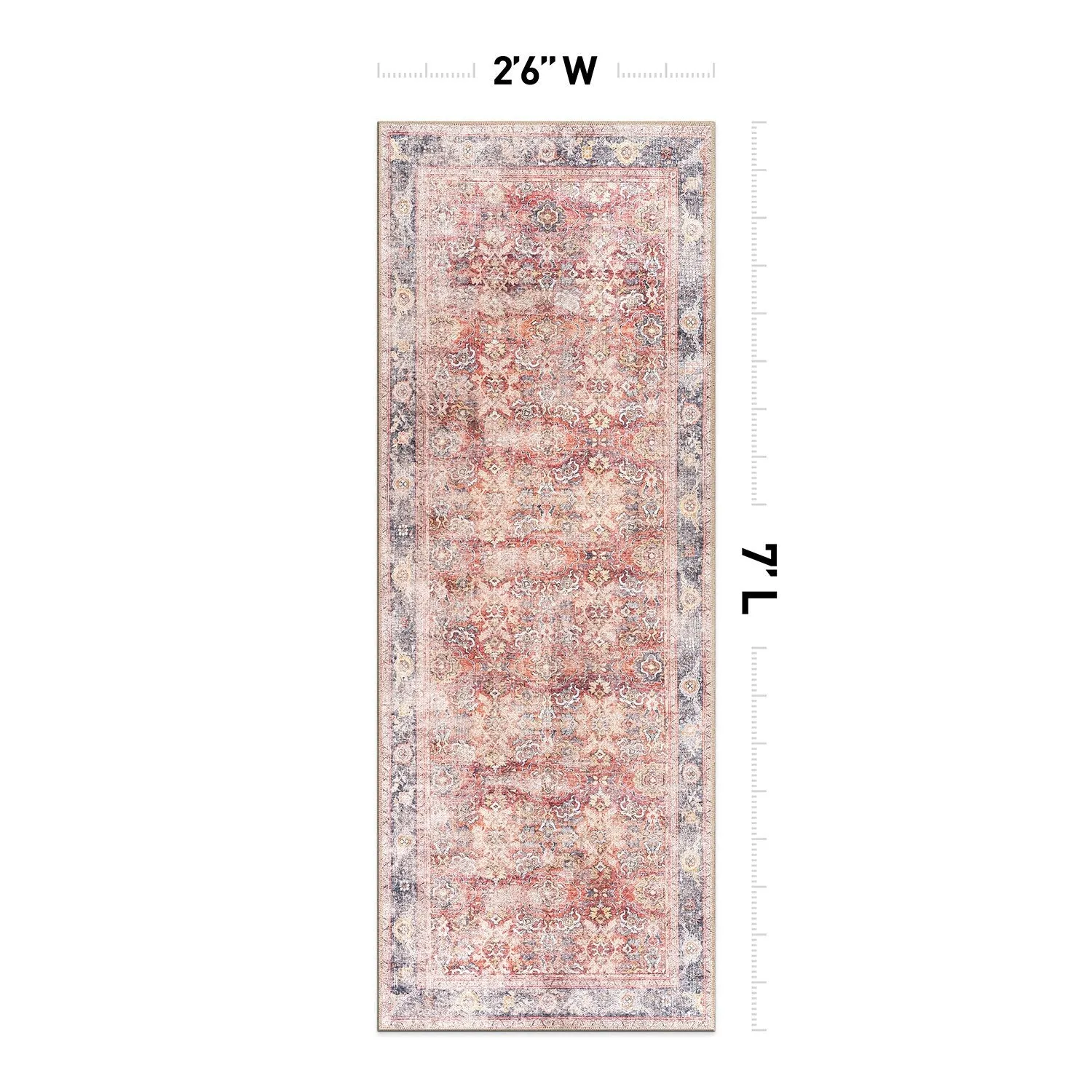 World Rug Gallery Vintage Bordered Machine Washable Non Slip Area Rug