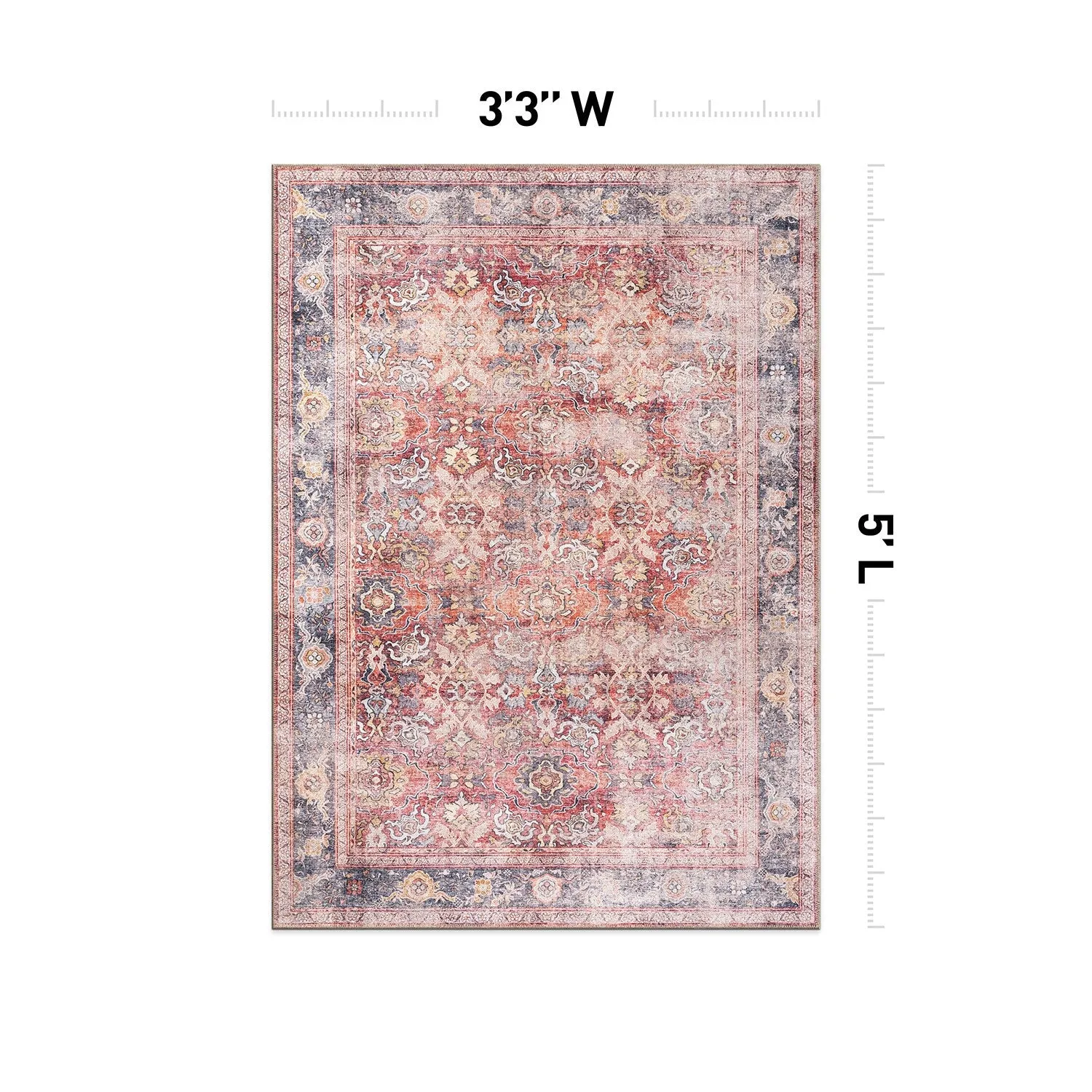 World Rug Gallery Vintage Bordered Machine Washable Non Slip Area Rug