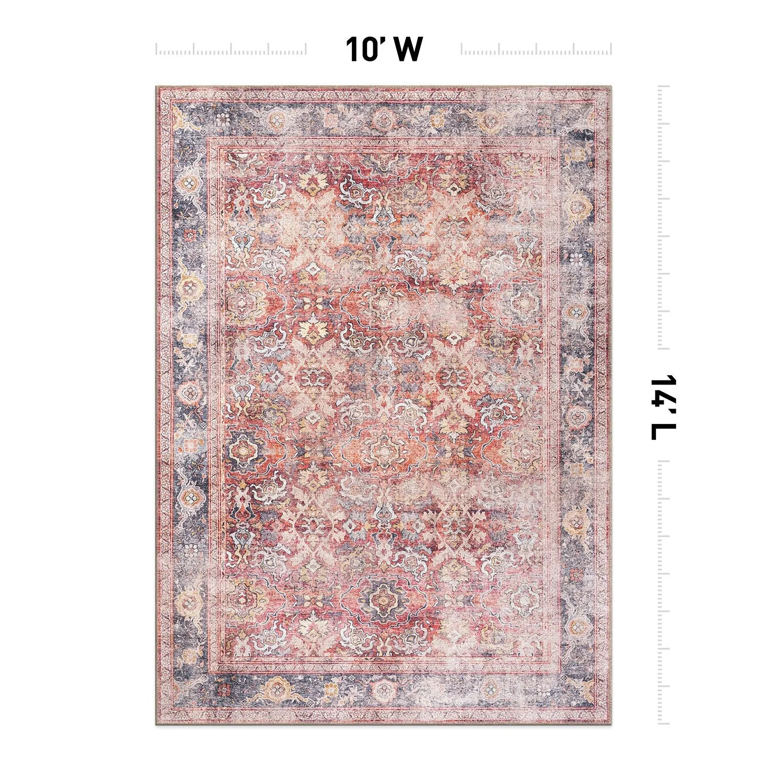 World Rug Gallery Vintage Bordered Machine Washable Non Slip Area Rug