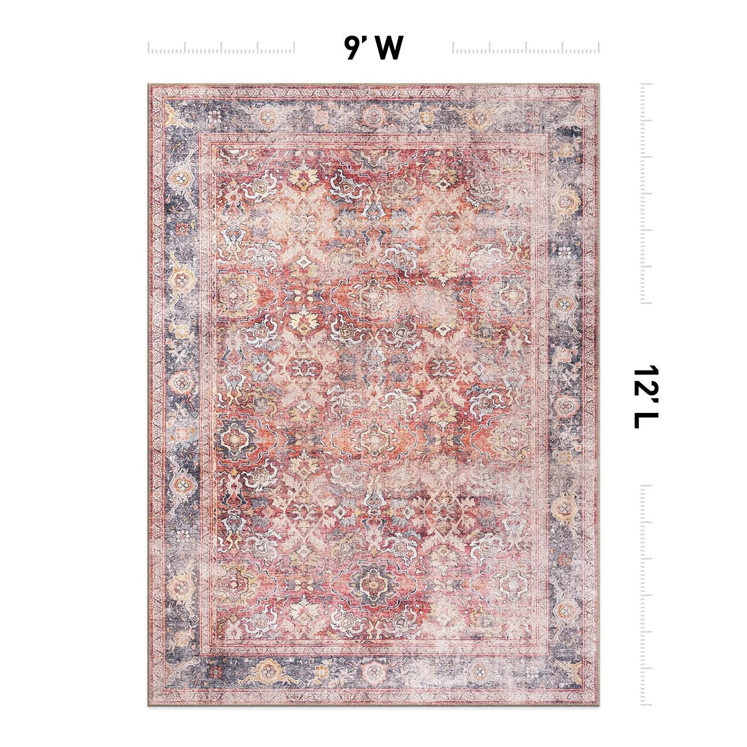 World Rug Gallery Vintage Bordered Machine Washable Non Slip Area Rug