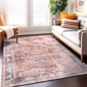 World Rug Gallery Vintage Bordered Machine Washable Non Slip Area Rug