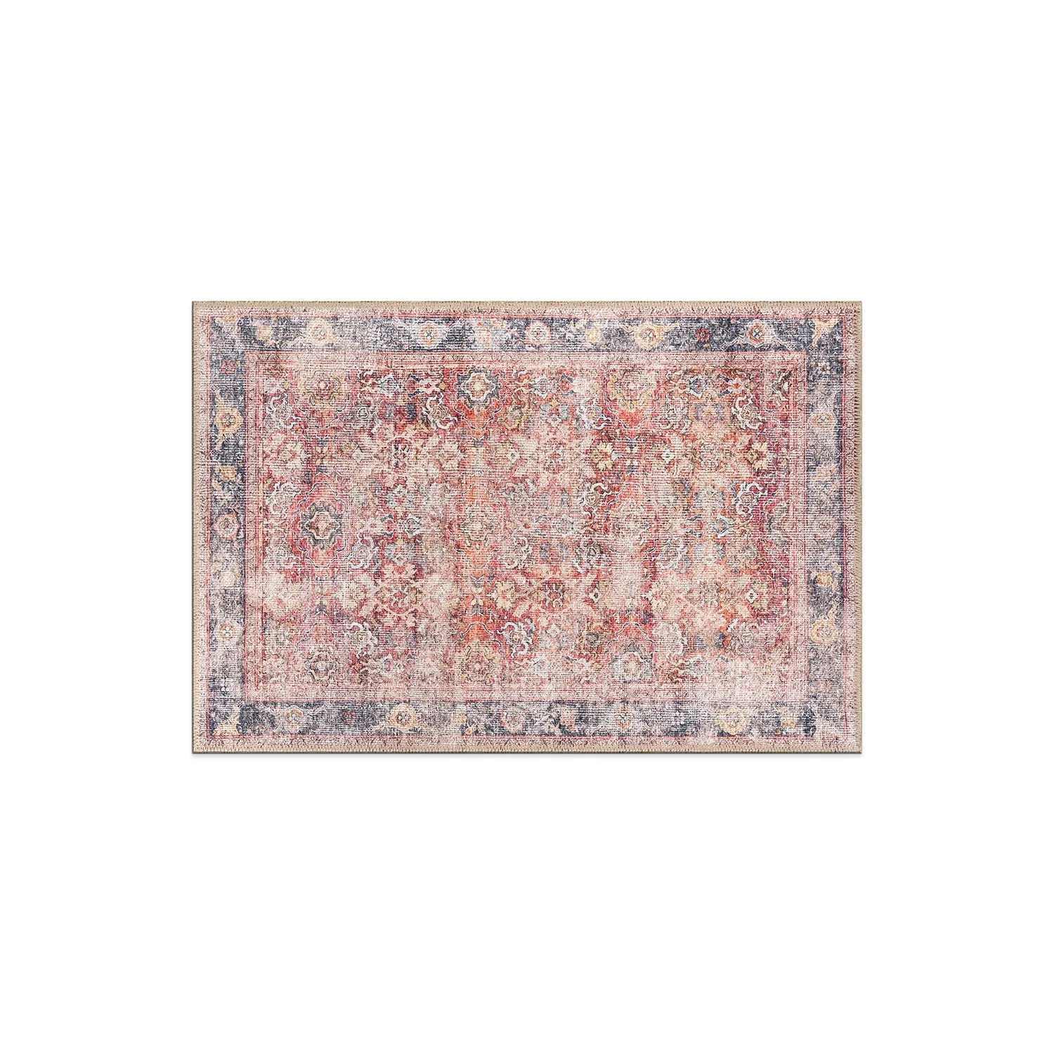 World Rug Gallery Vintage Bordered Machine Washable Non Slip Area Rug