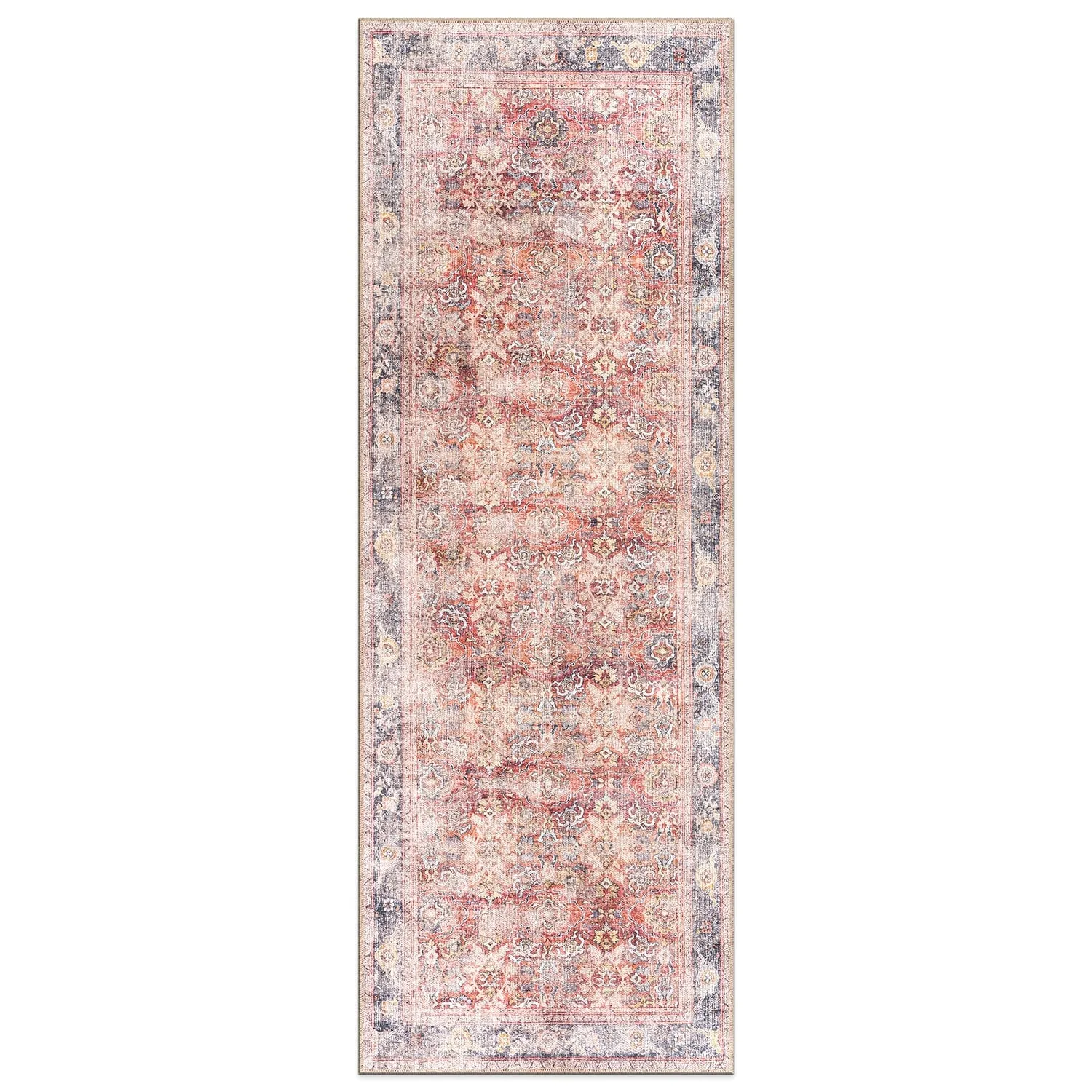 World Rug Gallery Vintage Bordered Machine Washable Non Slip Area Rug