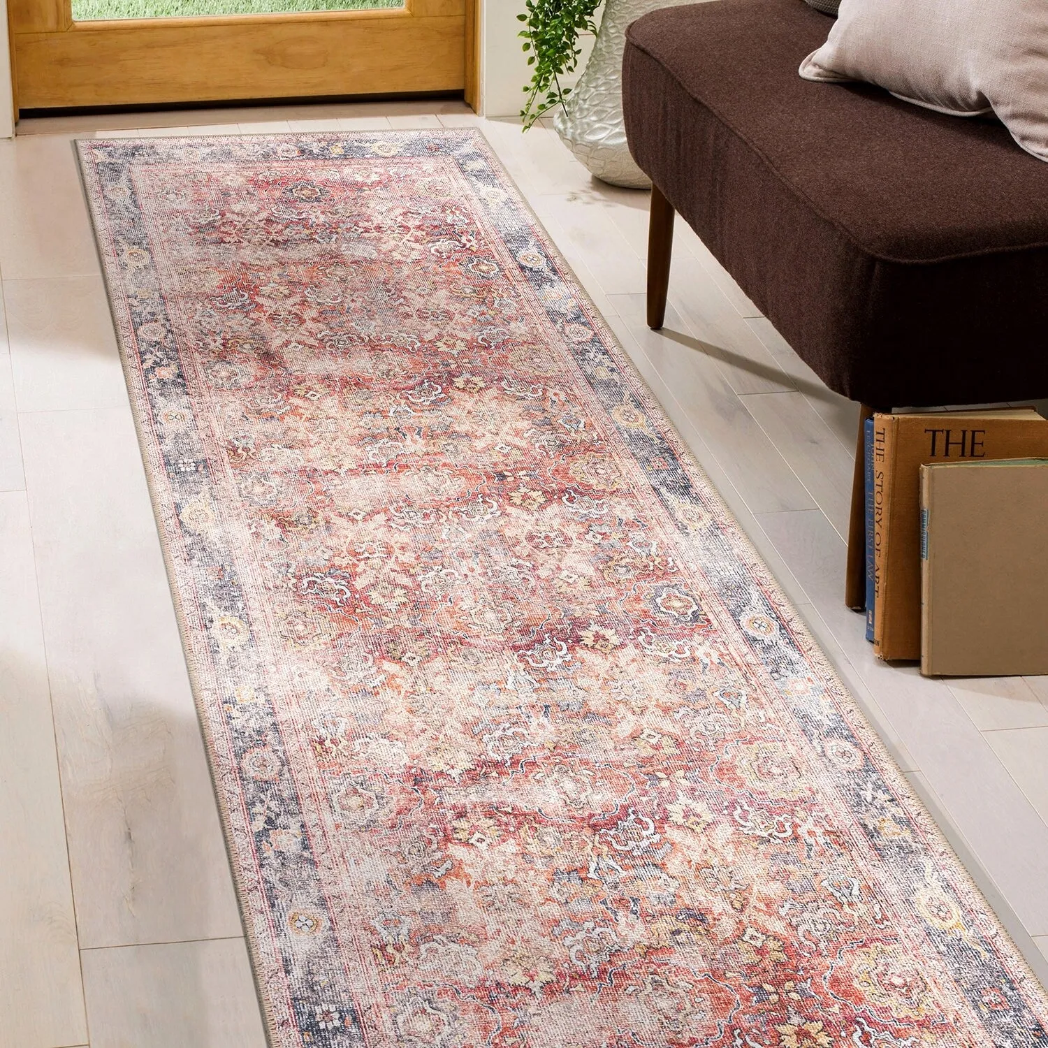 World Rug Gallery Vintage Bordered Machine Washable Non Slip Area Rug