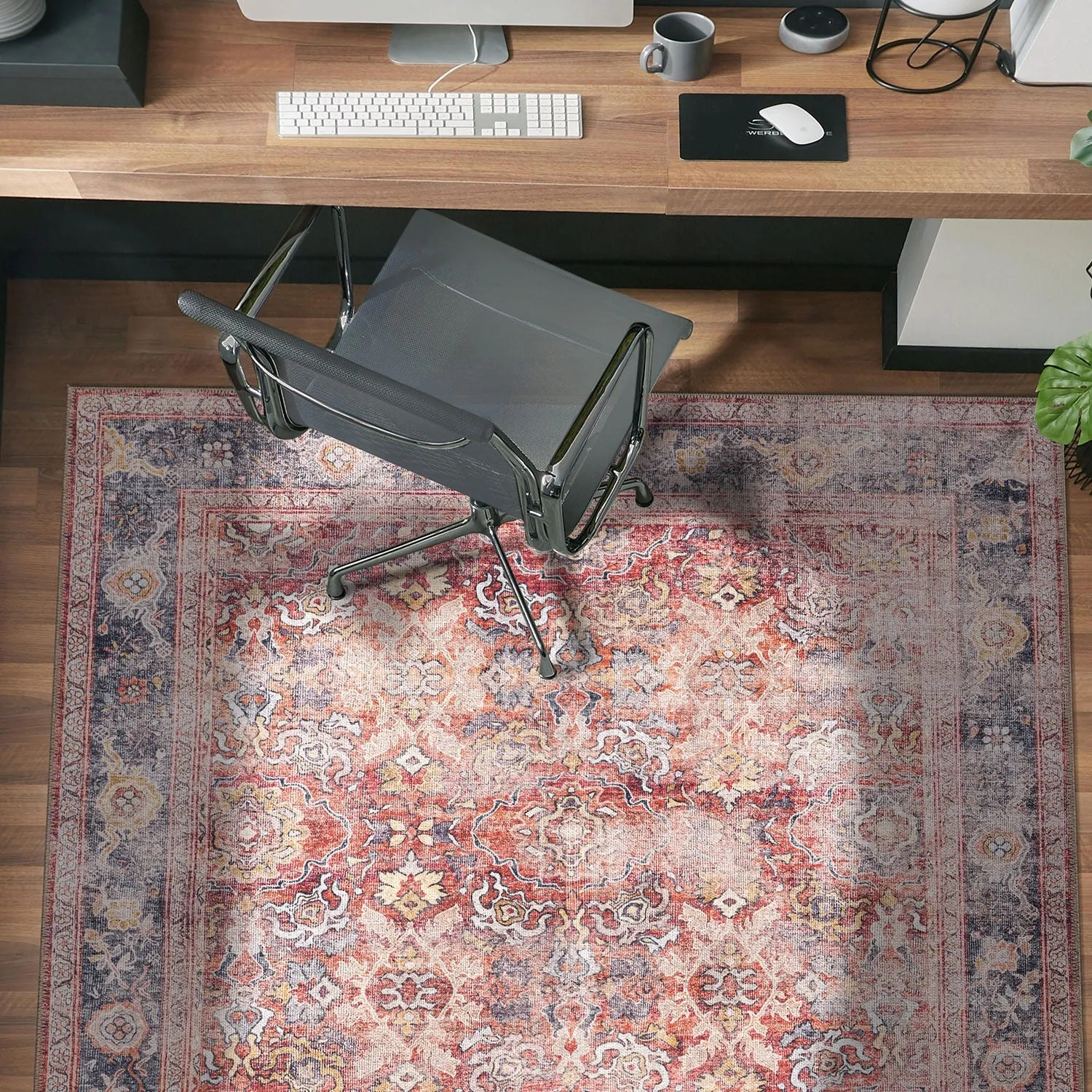 World Rug Gallery Vintage Bordered Machine Washable Non Slip Area Rug
