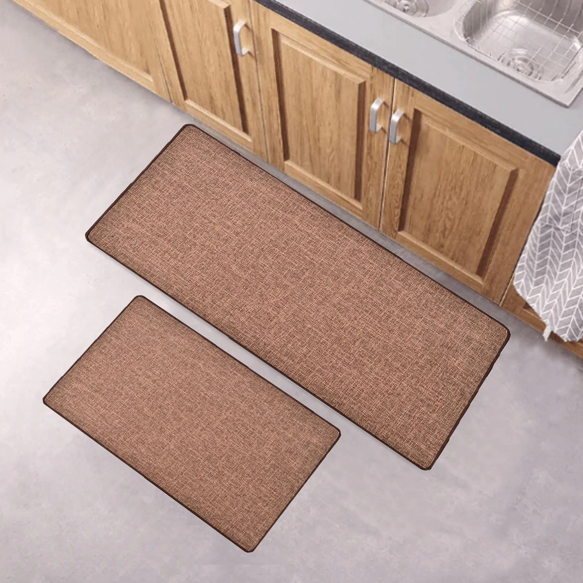 Woven Effect Kitchen Mat Solid Colors