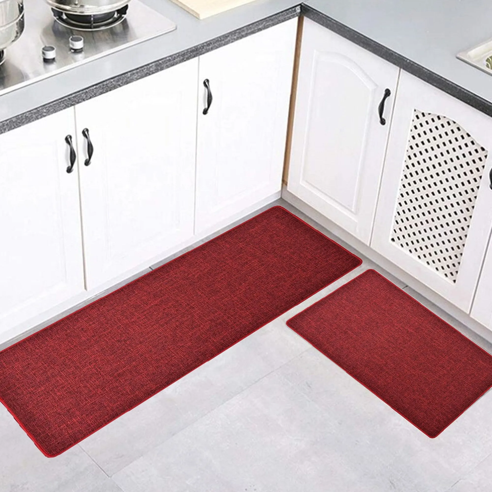 Woven Effect Kitchen Mat Solid Colors
