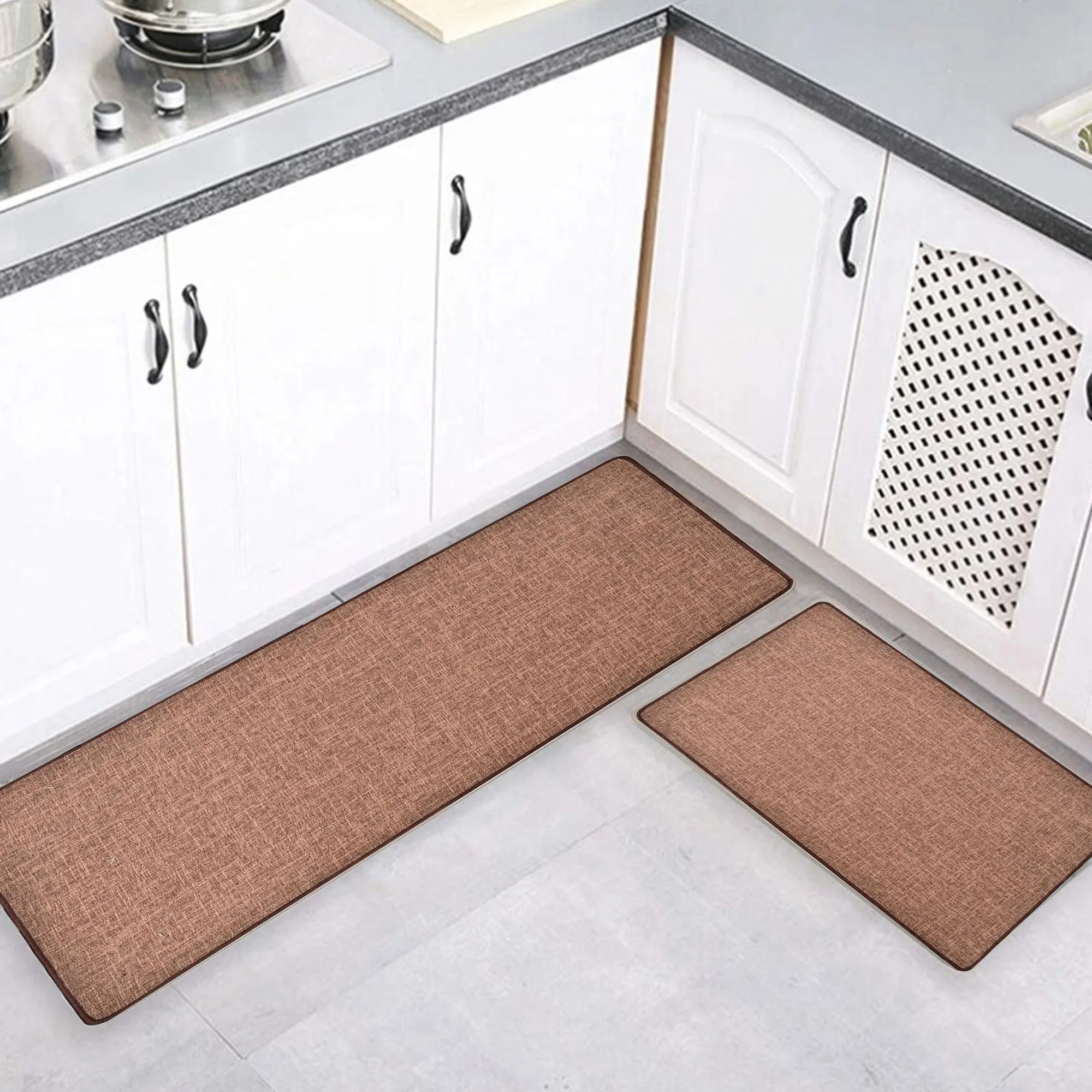 Woven Effect Kitchen Mat Solid Colors