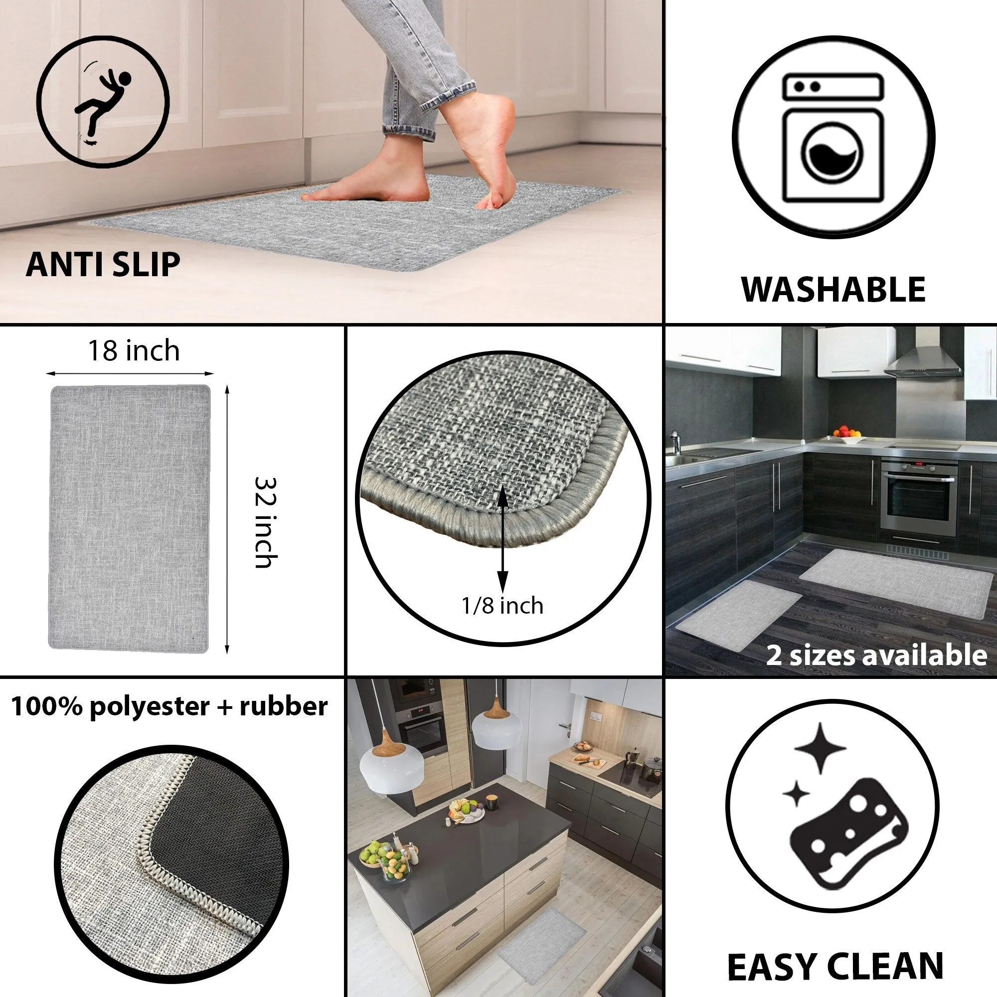 Woven Effect Kitchen Mat Solid Colors