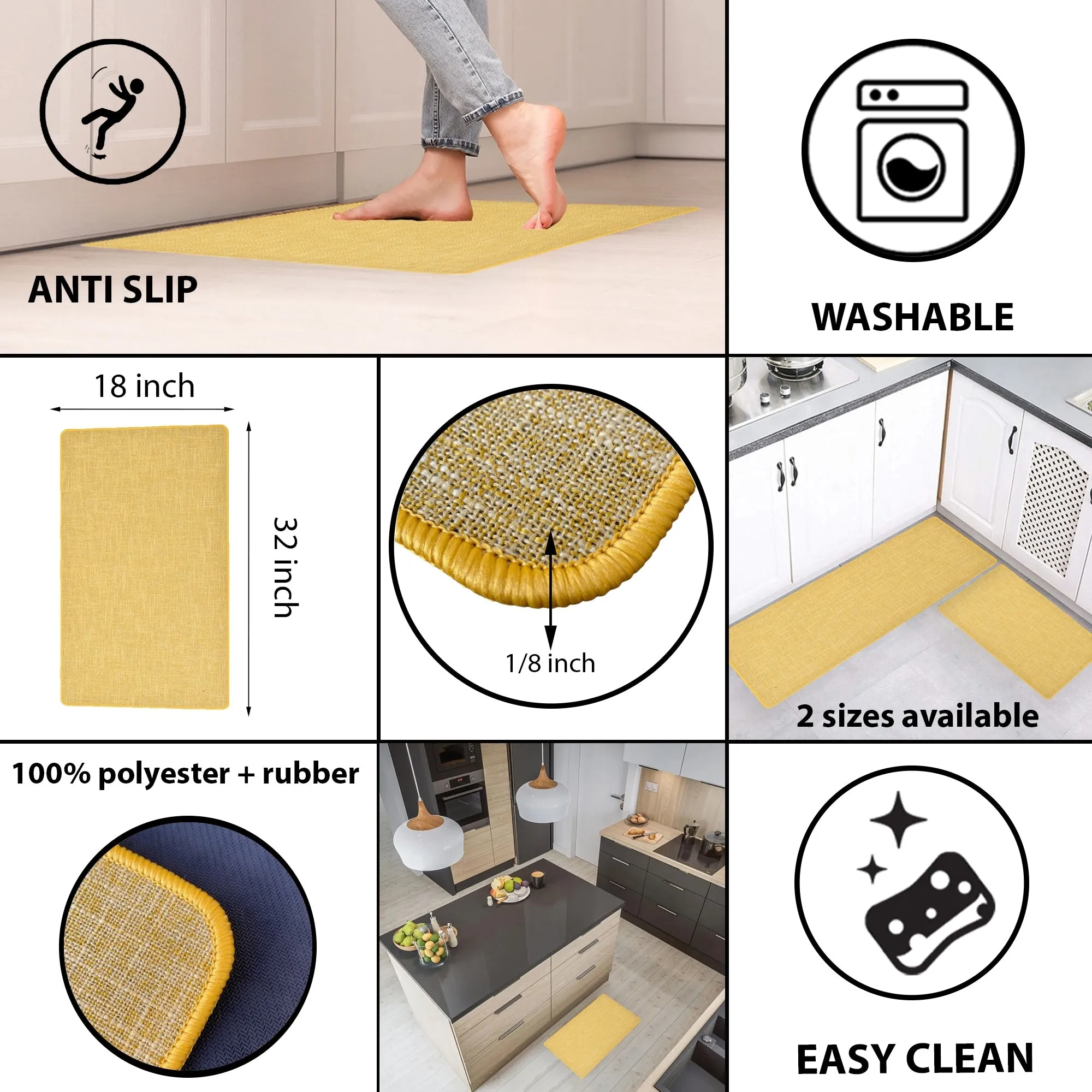 Woven Effect Kitchen Mat Solid Colors