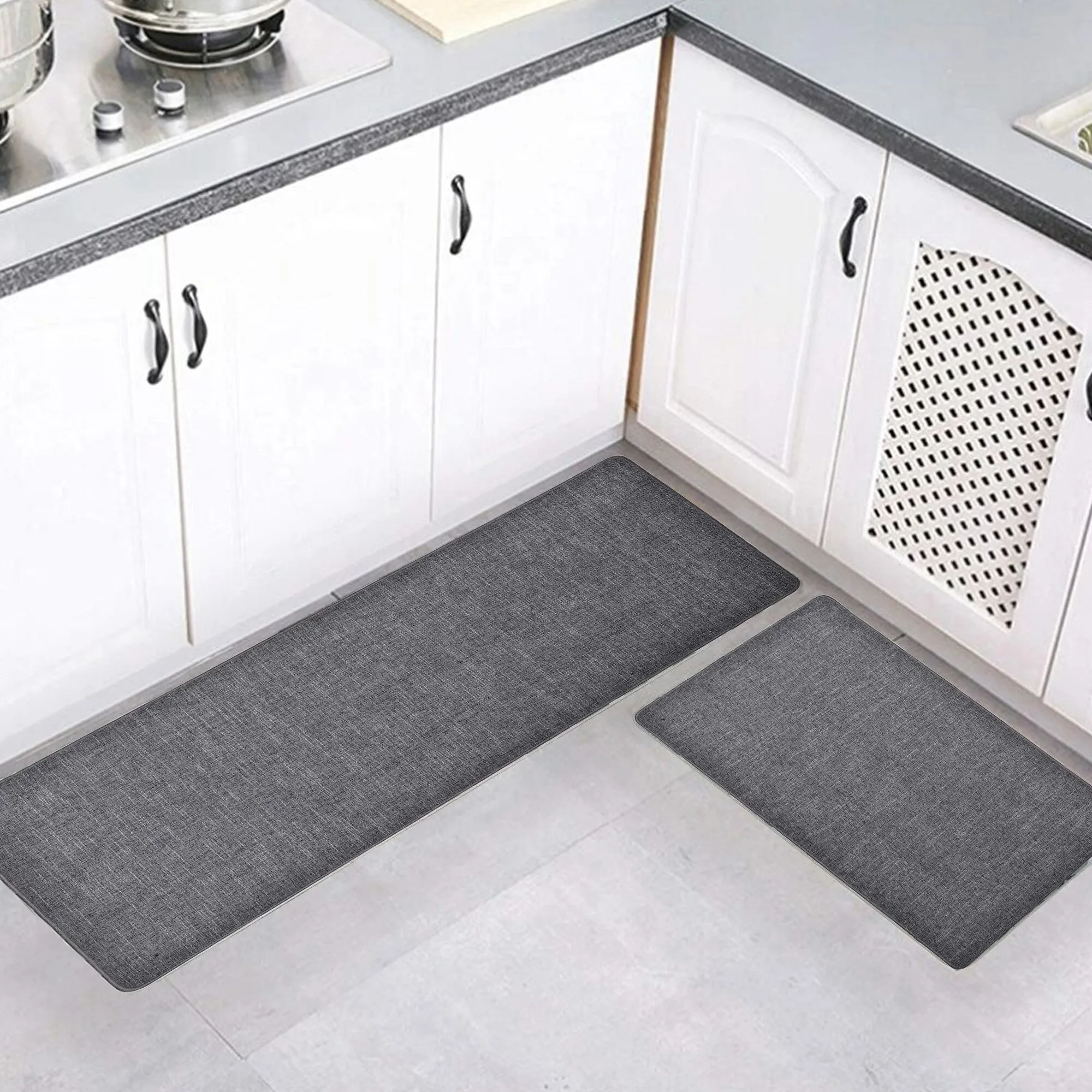 Woven Effect Kitchen Mat Solid Colors