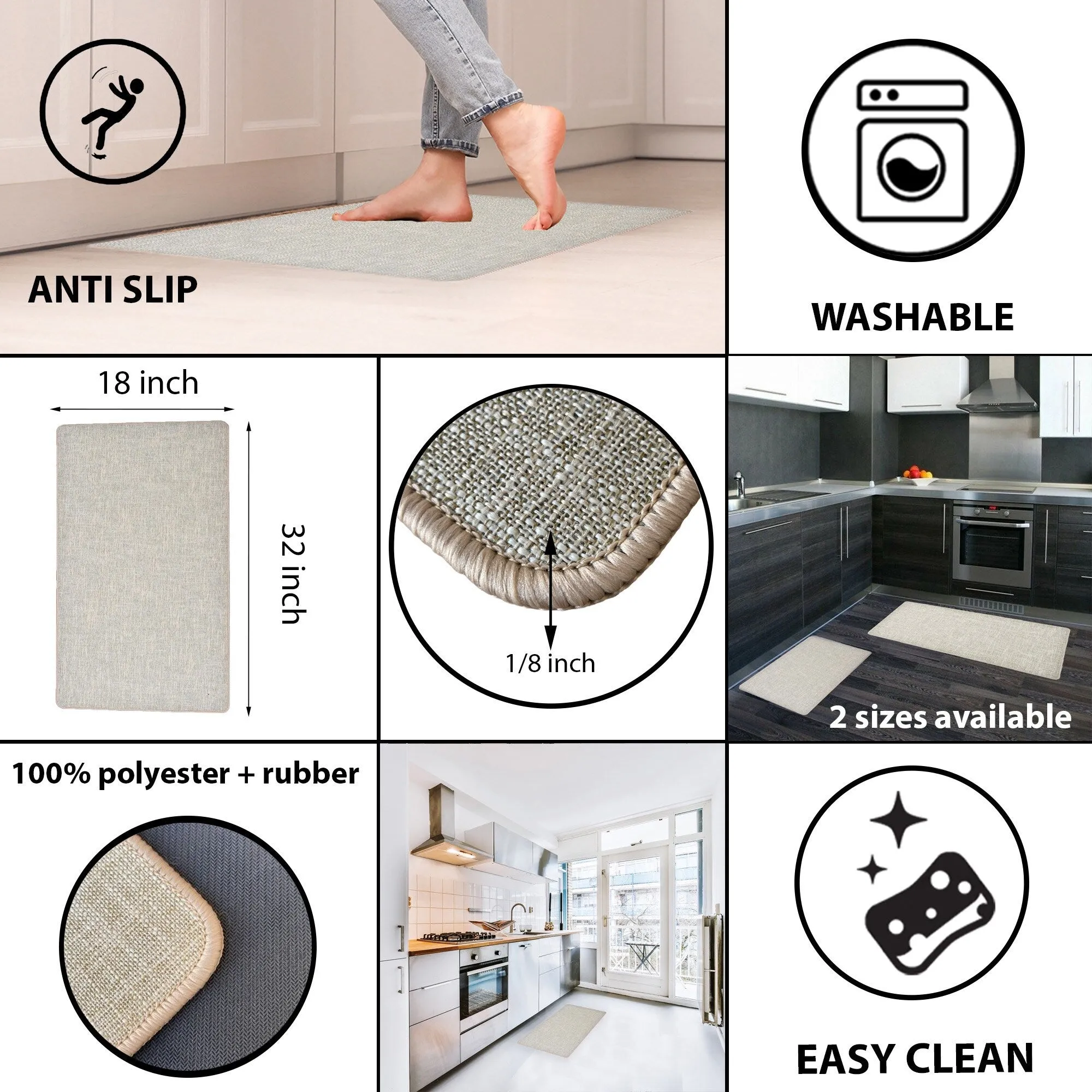 Woven Effect Kitchen Mat Solid Colors