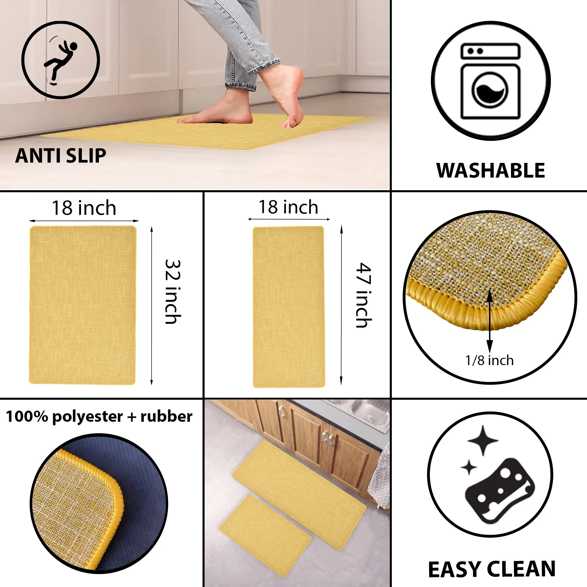 Woven Effect Kitchen Mat Solid Colors