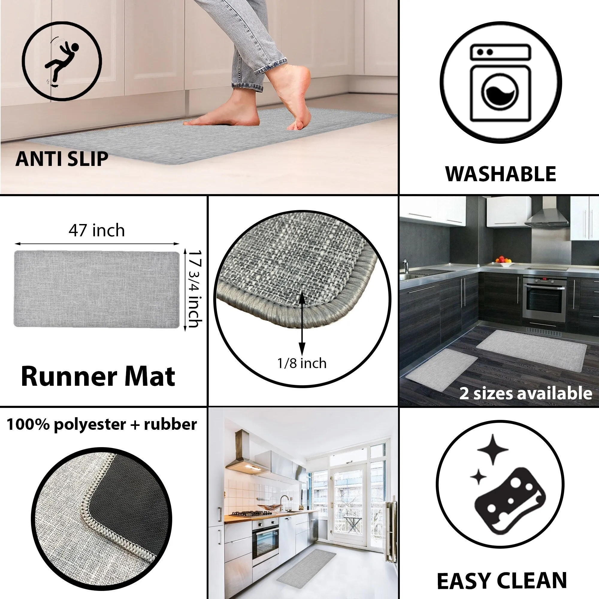 Woven Effect Kitchen Mat Solid Colors