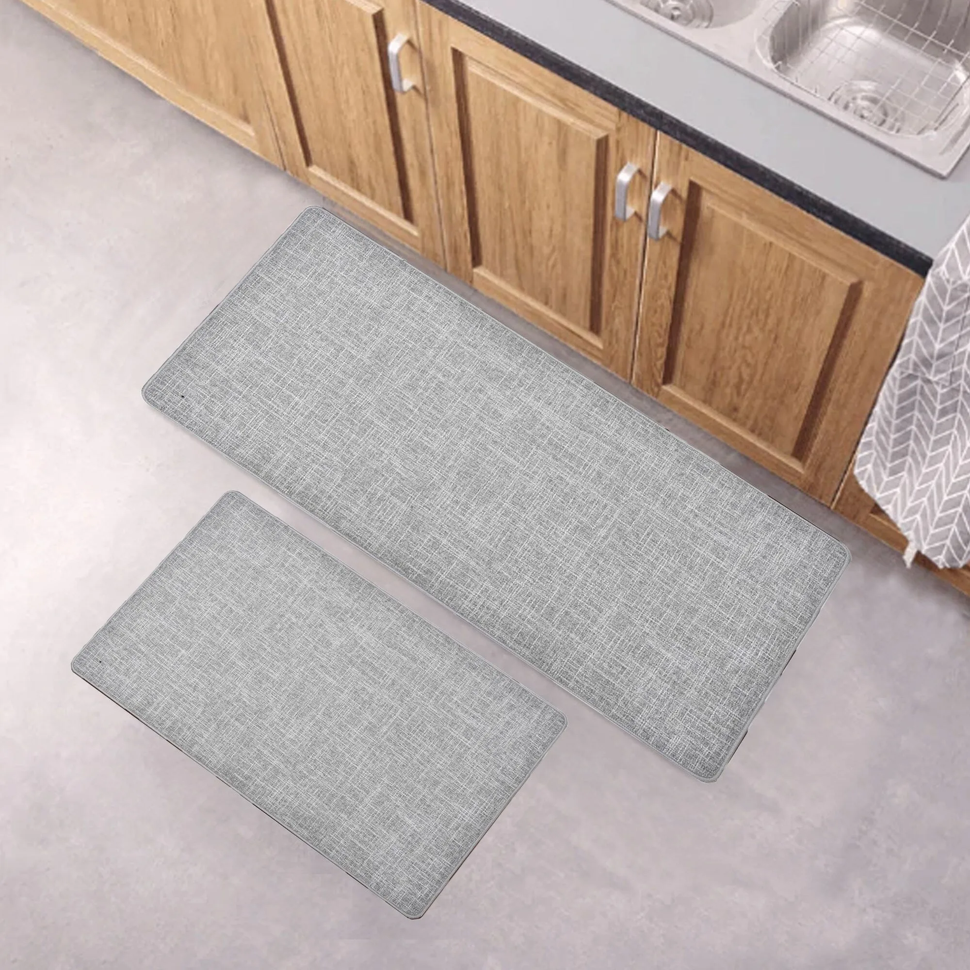 Woven Effect Kitchen Mat Solid Colors