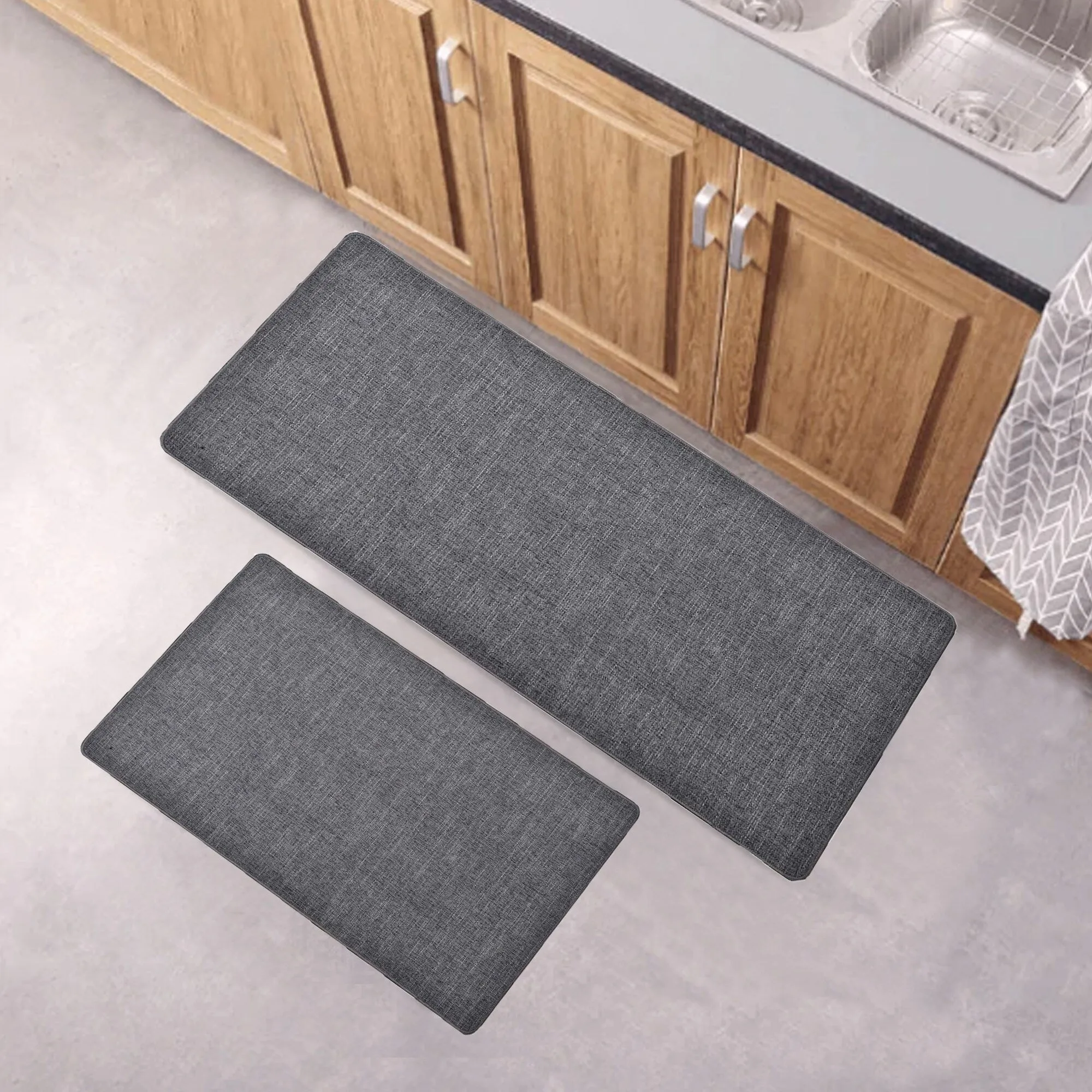 Woven Effect Kitchen Mat Solid Colors