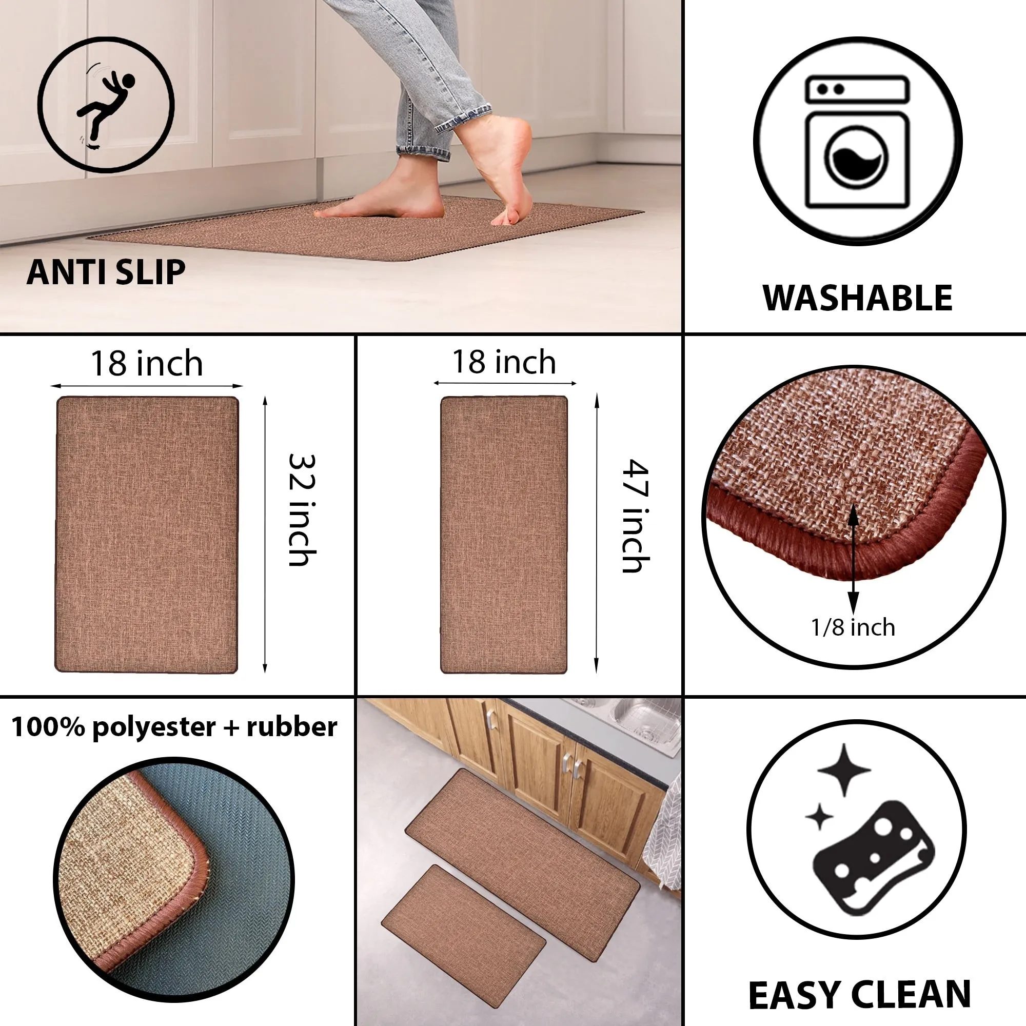 Woven Effect Kitchen Mat Solid Colors