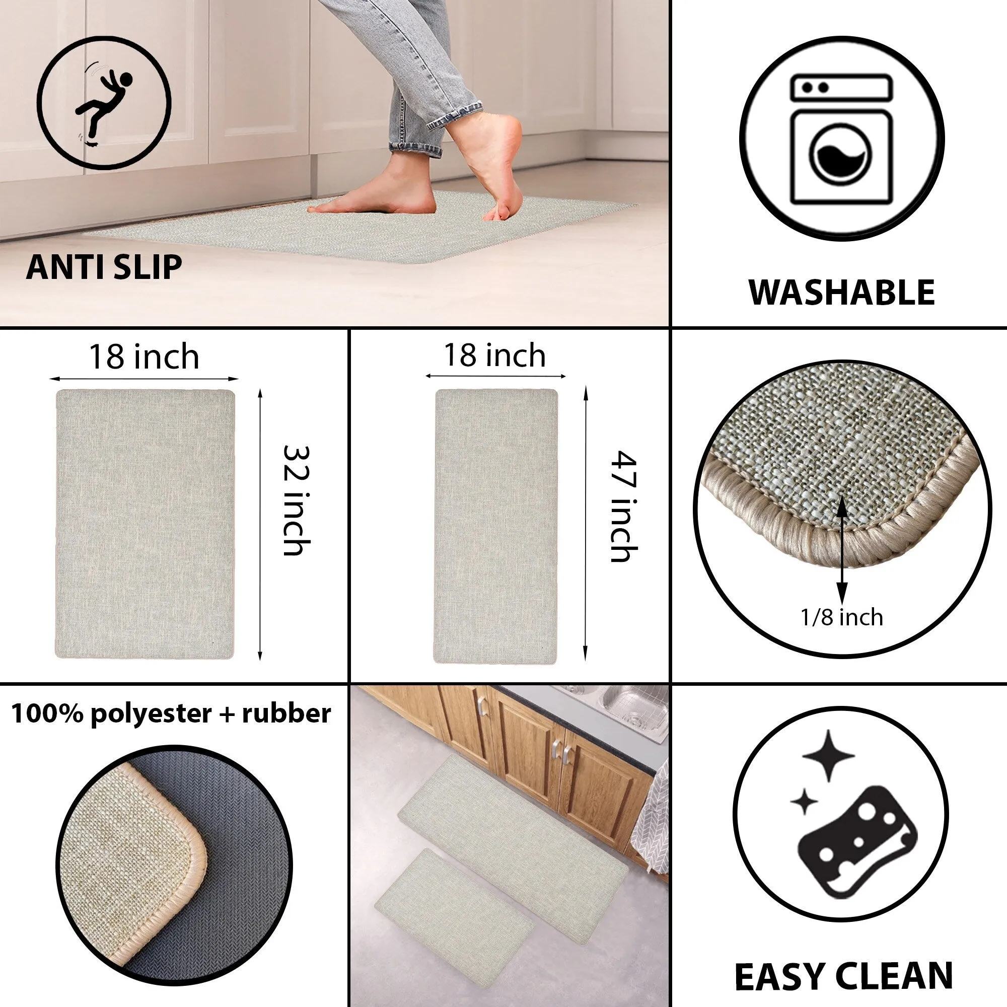 Woven Effect Kitchen Mat Solid Colors