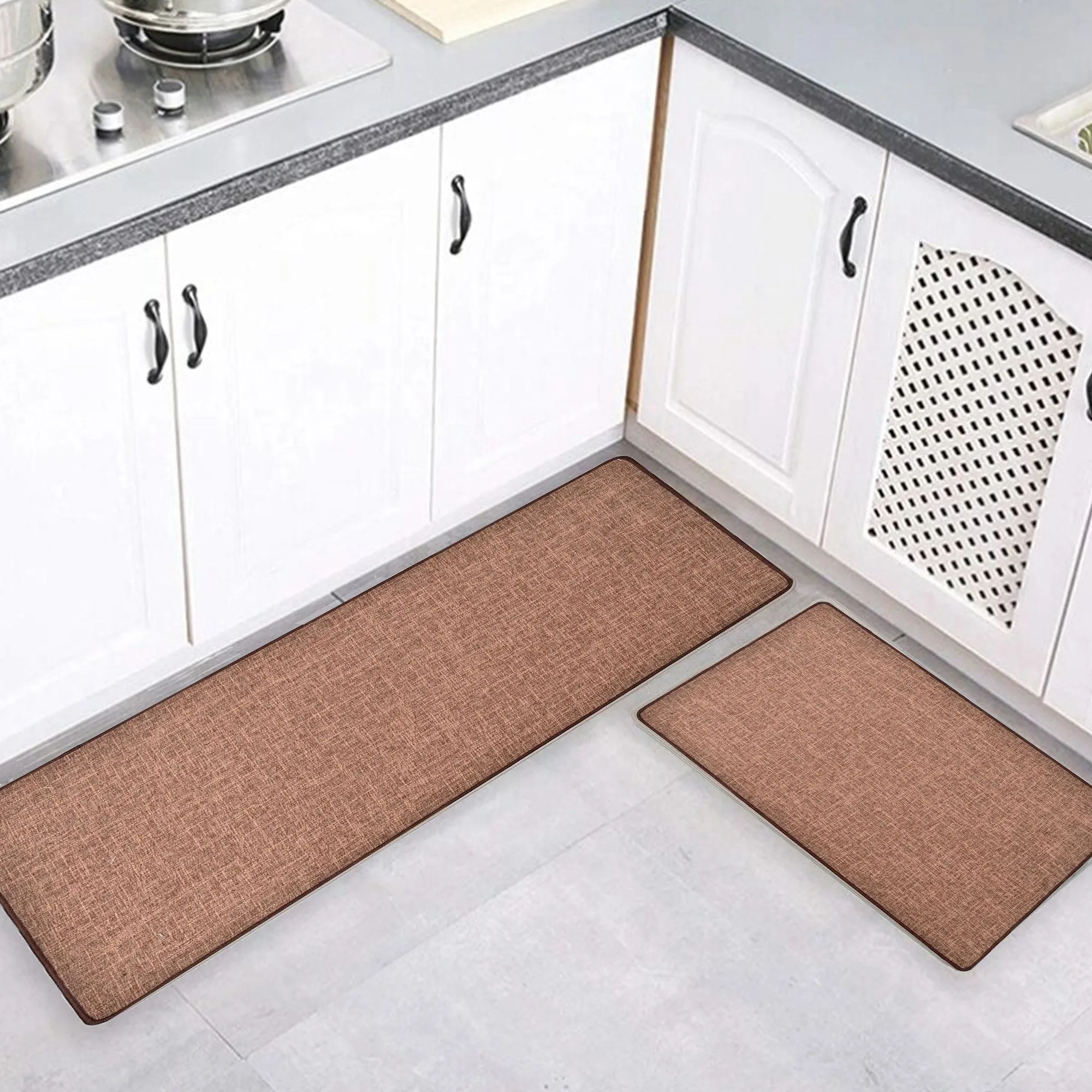 Woven Effect Kitchen Mat Solid Colors