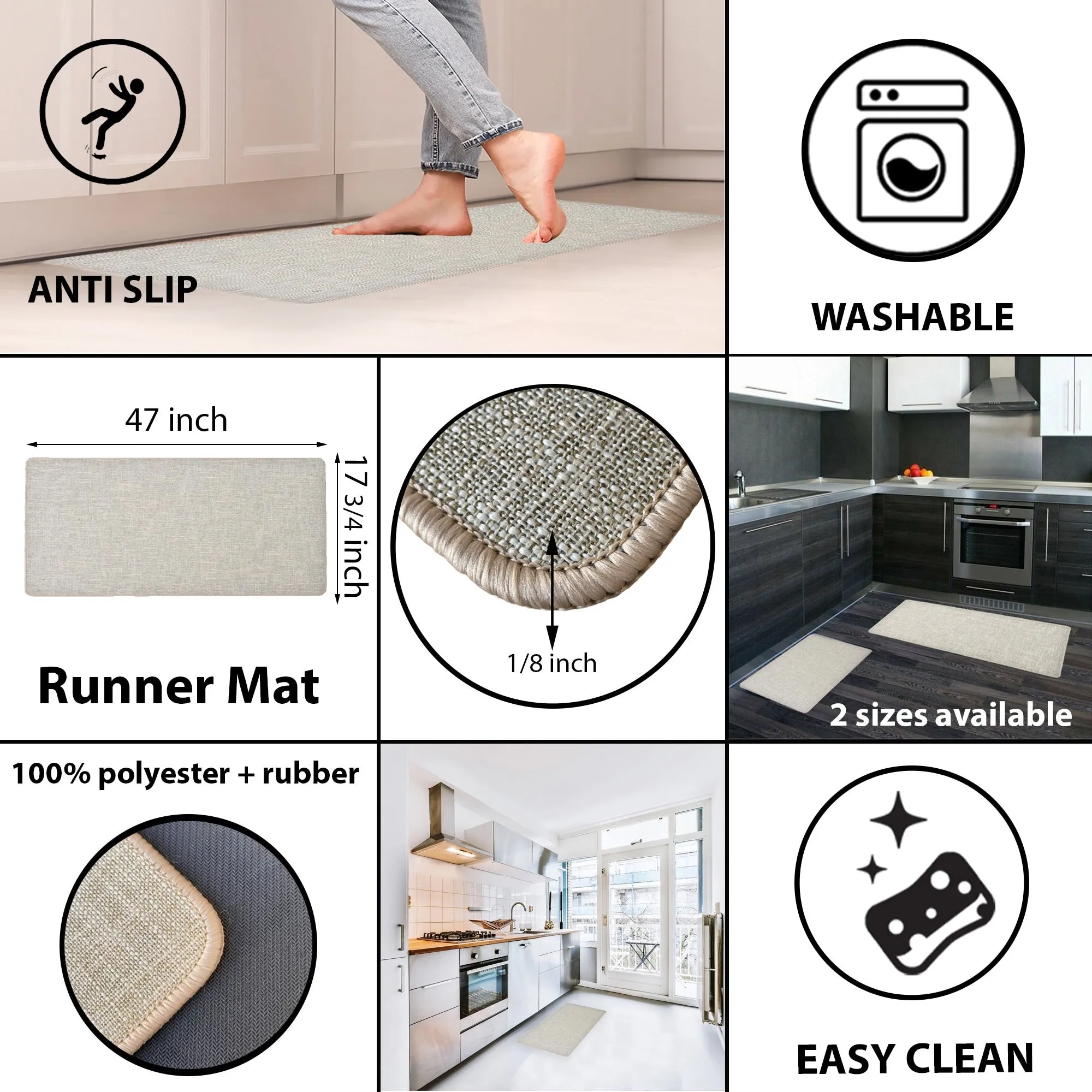 Woven Effect Kitchen Mat Solid Colors