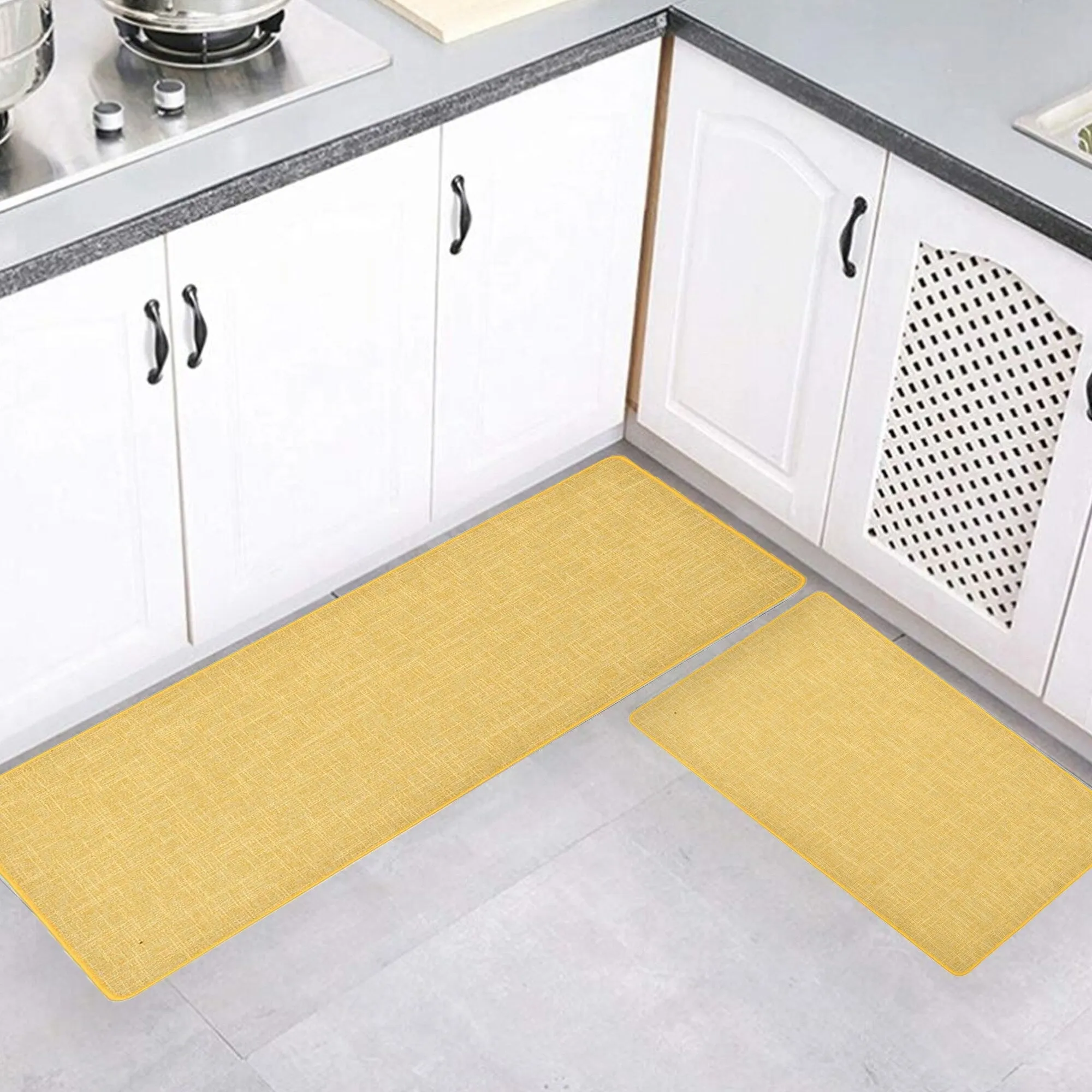 Woven Effect Kitchen Mat Solid Colors