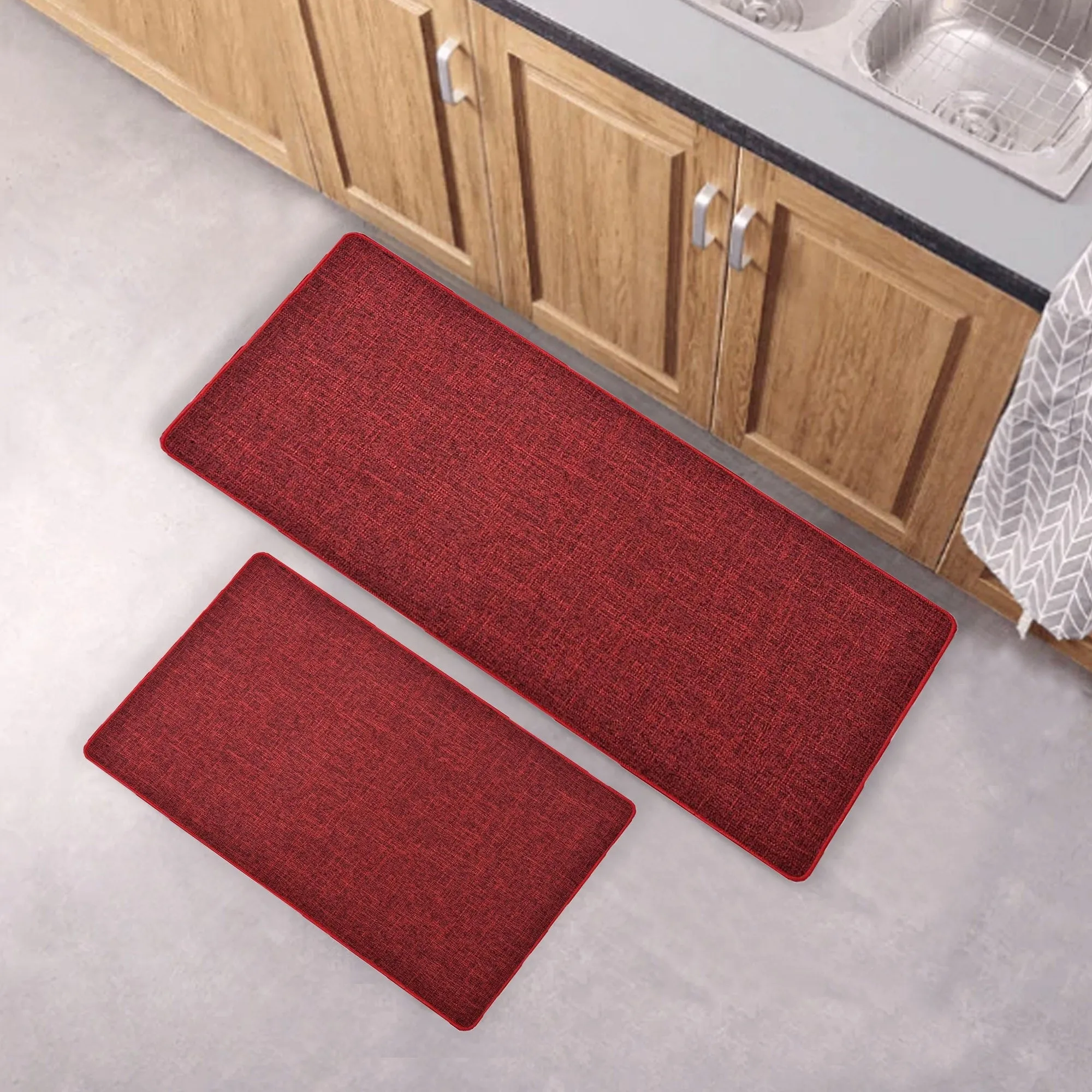 Woven Effect Kitchen Mat Solid Colors