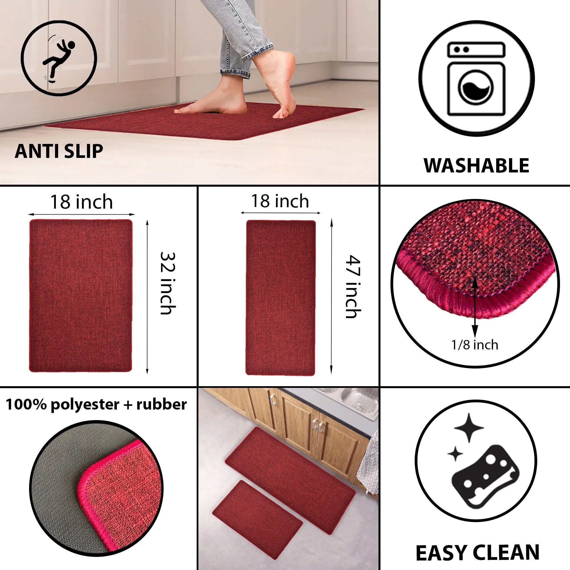 Woven Effect Kitchen Mat Solid Colors