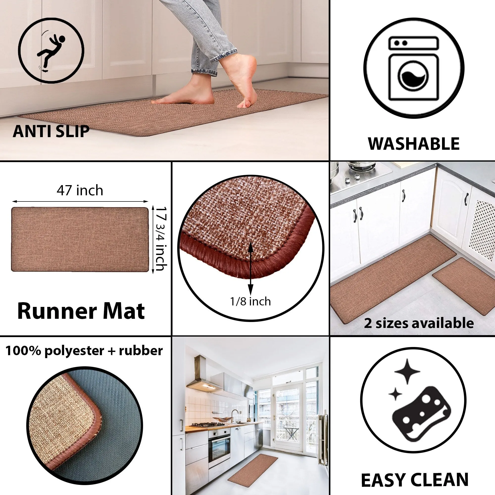 Woven Effect Kitchen Mat Solid Colors