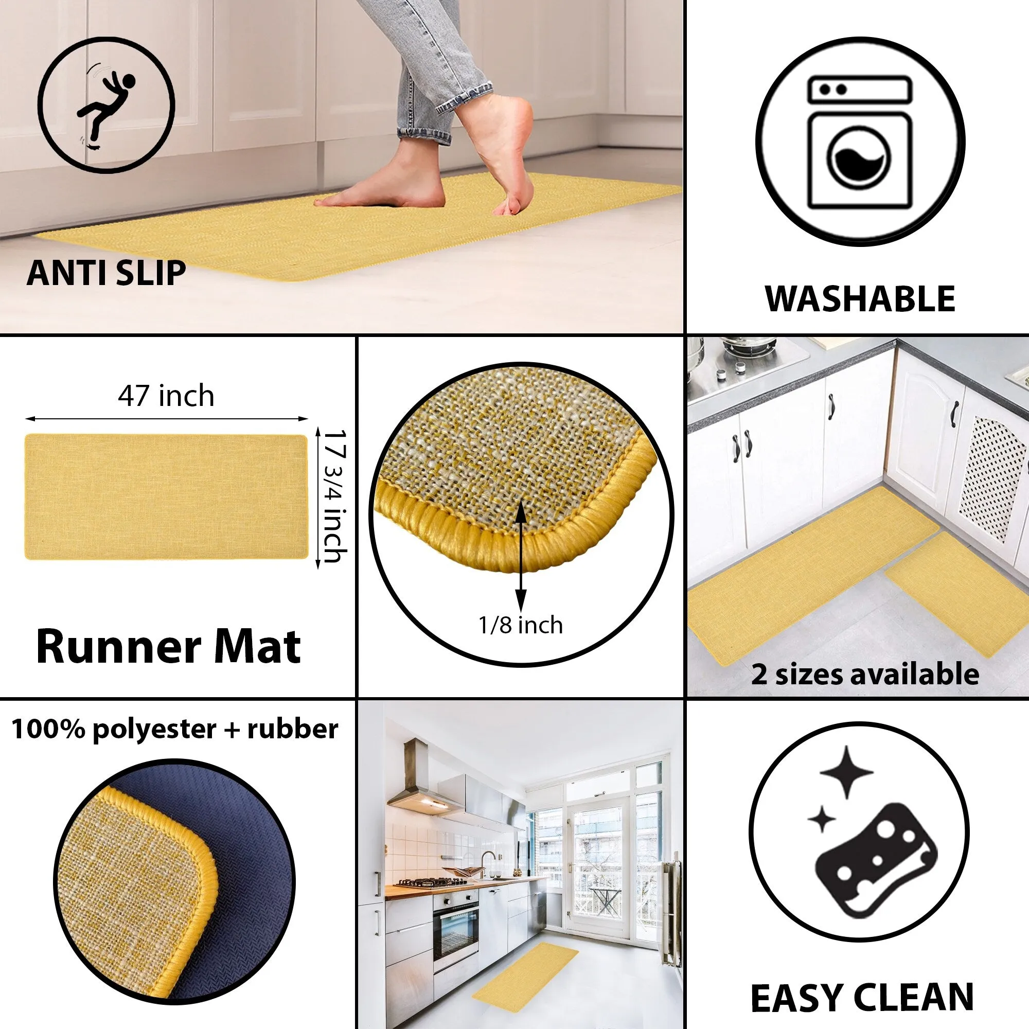 Woven Effect Kitchen Mat Solid Colors
