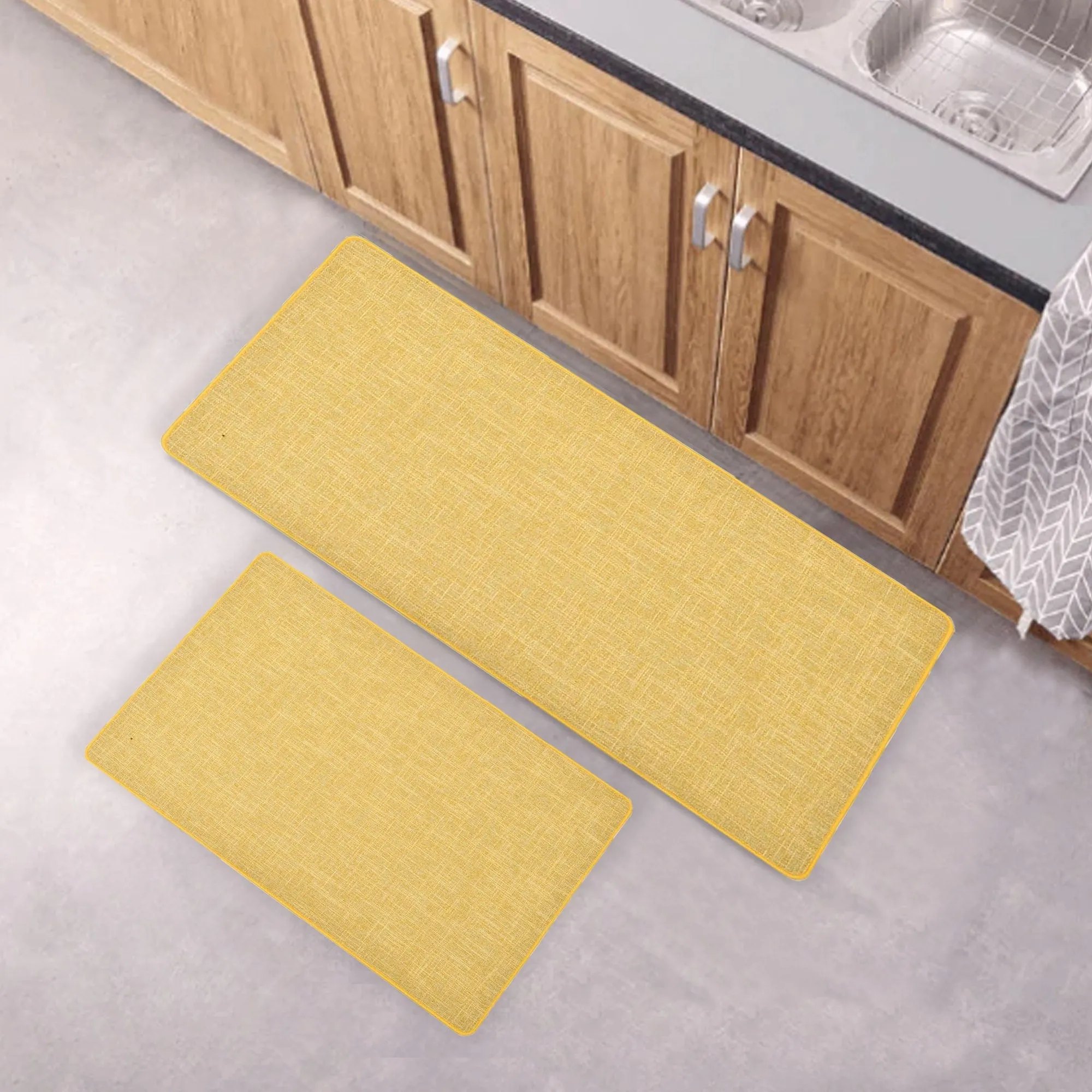 Woven Effect Kitchen Mat Solid Colors