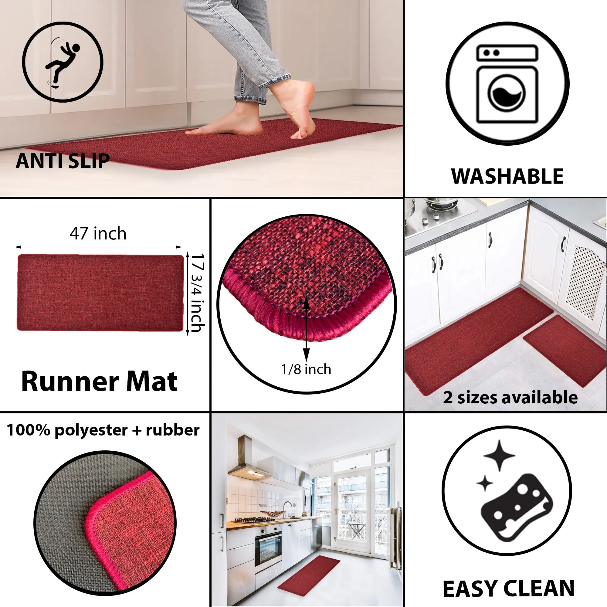Woven Effect Kitchen Mat Solid Colors