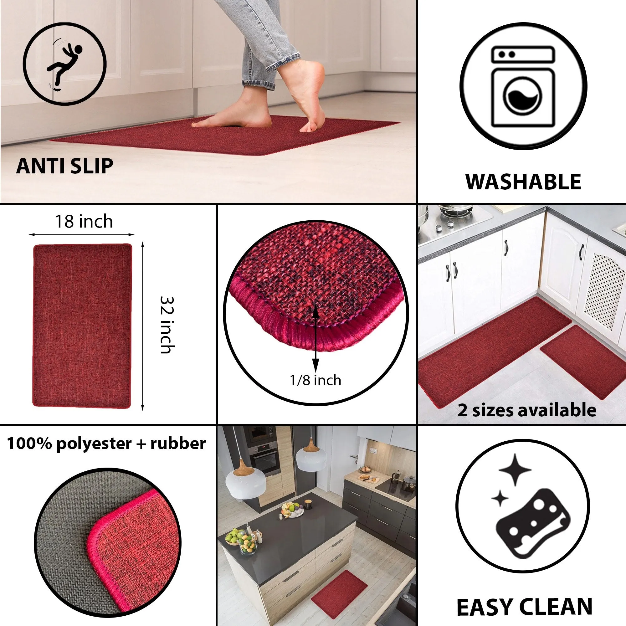 Woven Effect Kitchen Mat Solid Colors