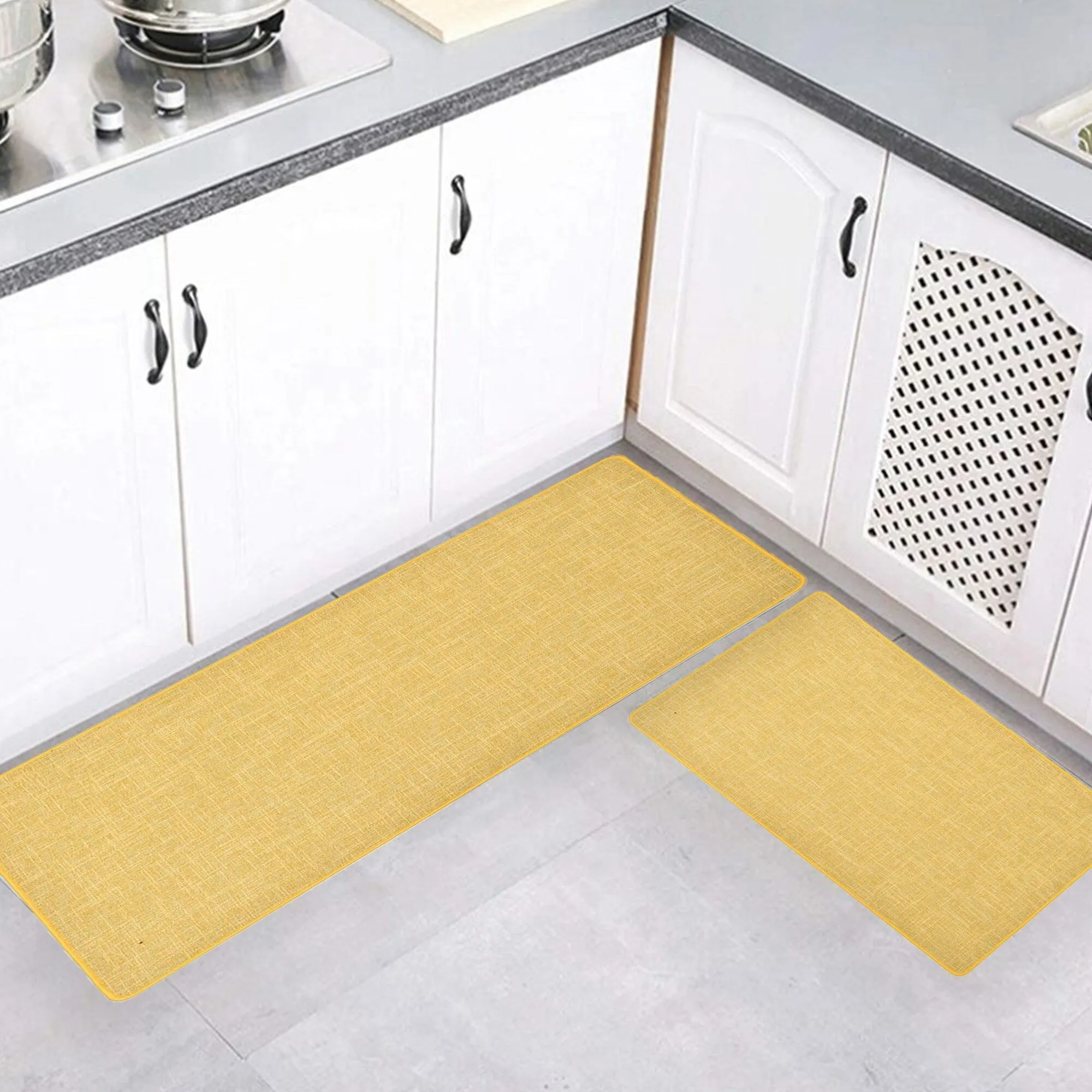 Woven Effect Kitchen Mat Solid Colors