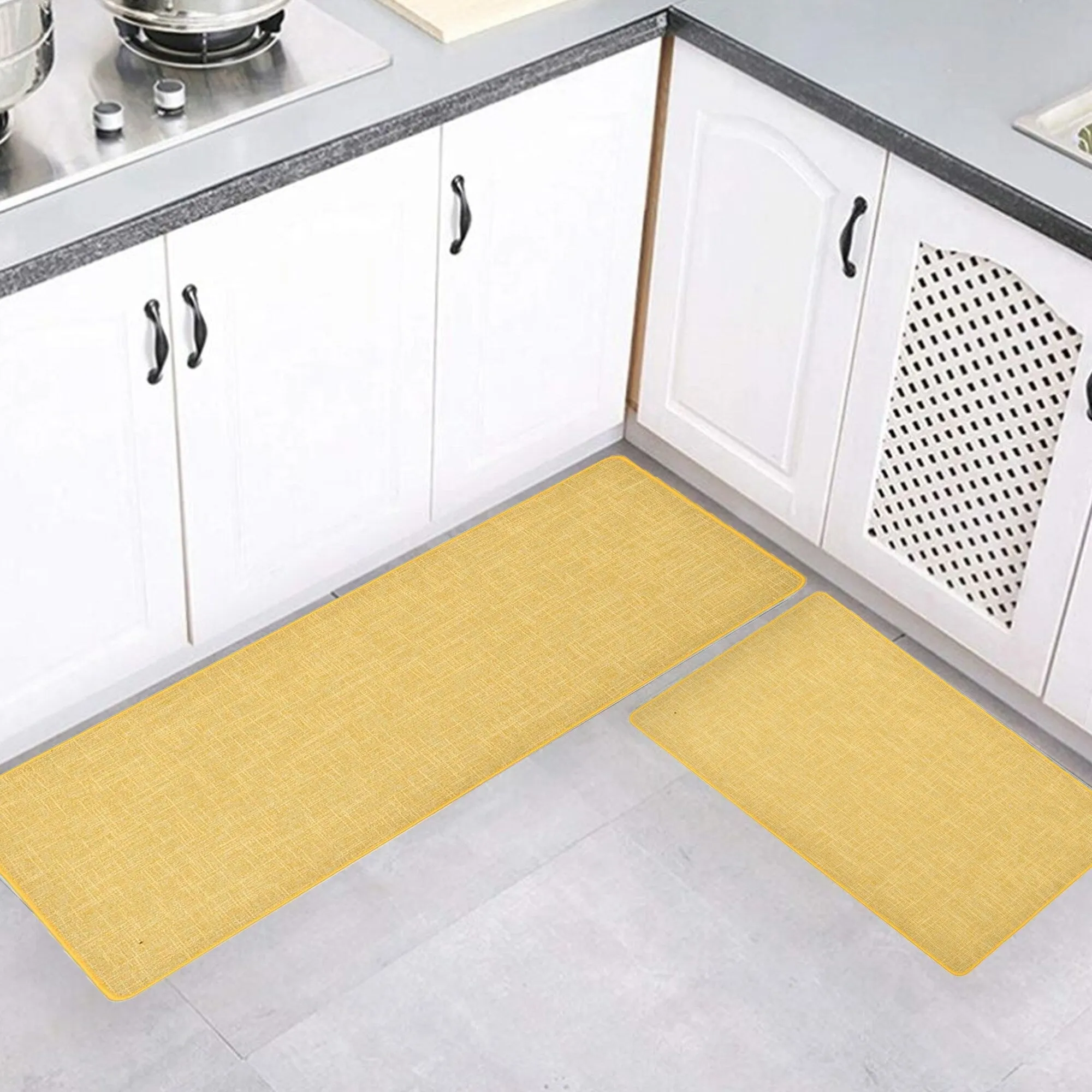 Woven Effect Kitchen Mat Solid Colors
